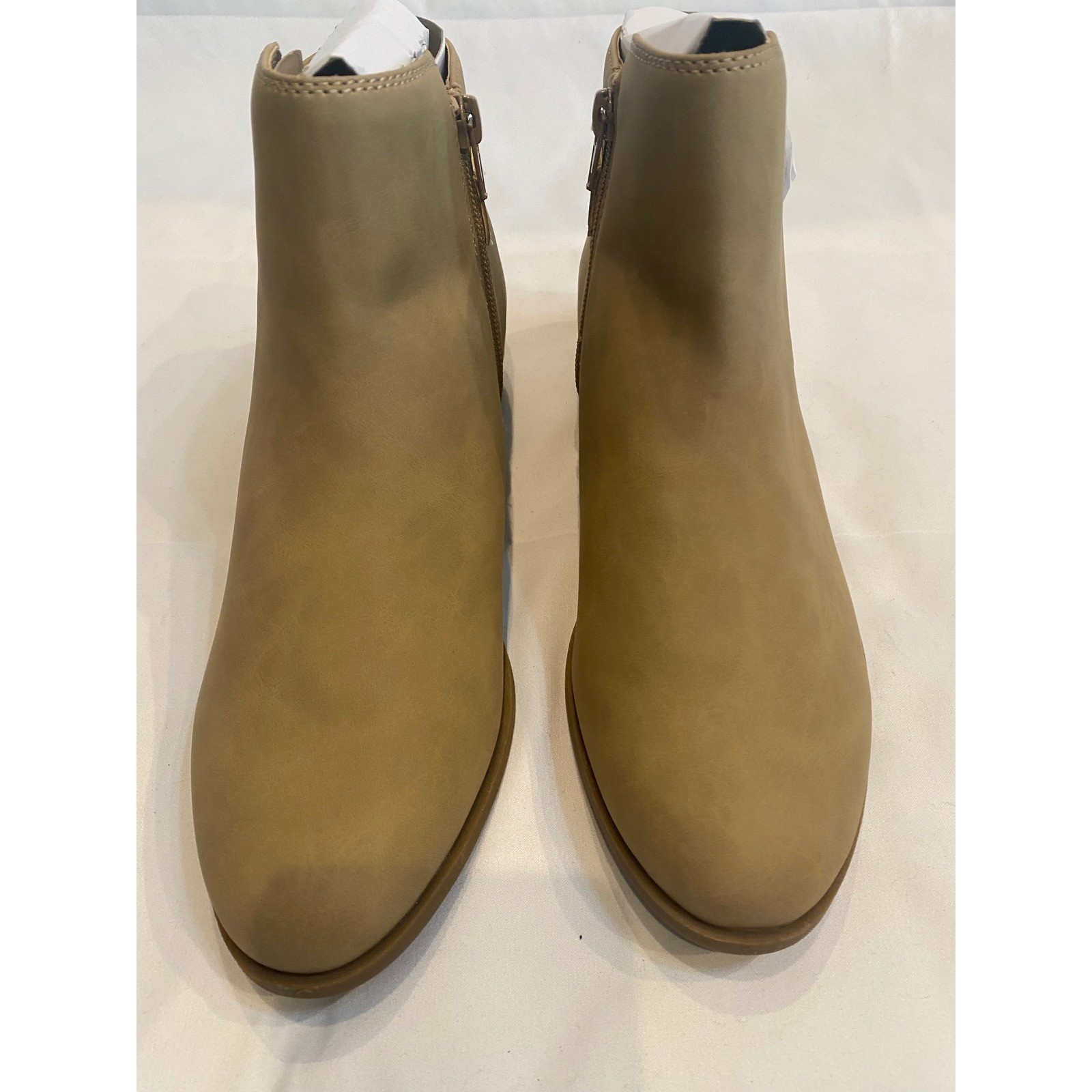 St. Johns Bay Ryder Sand Tan Ankle Boots Buckle Block Heel Booties Womens Size 8