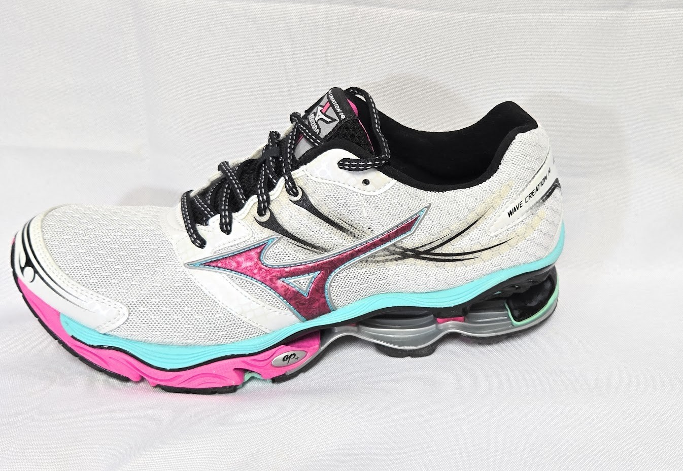 Womens Mizuno Wave Creation 14 White Pink Light Blue Running Sneakers Shoes