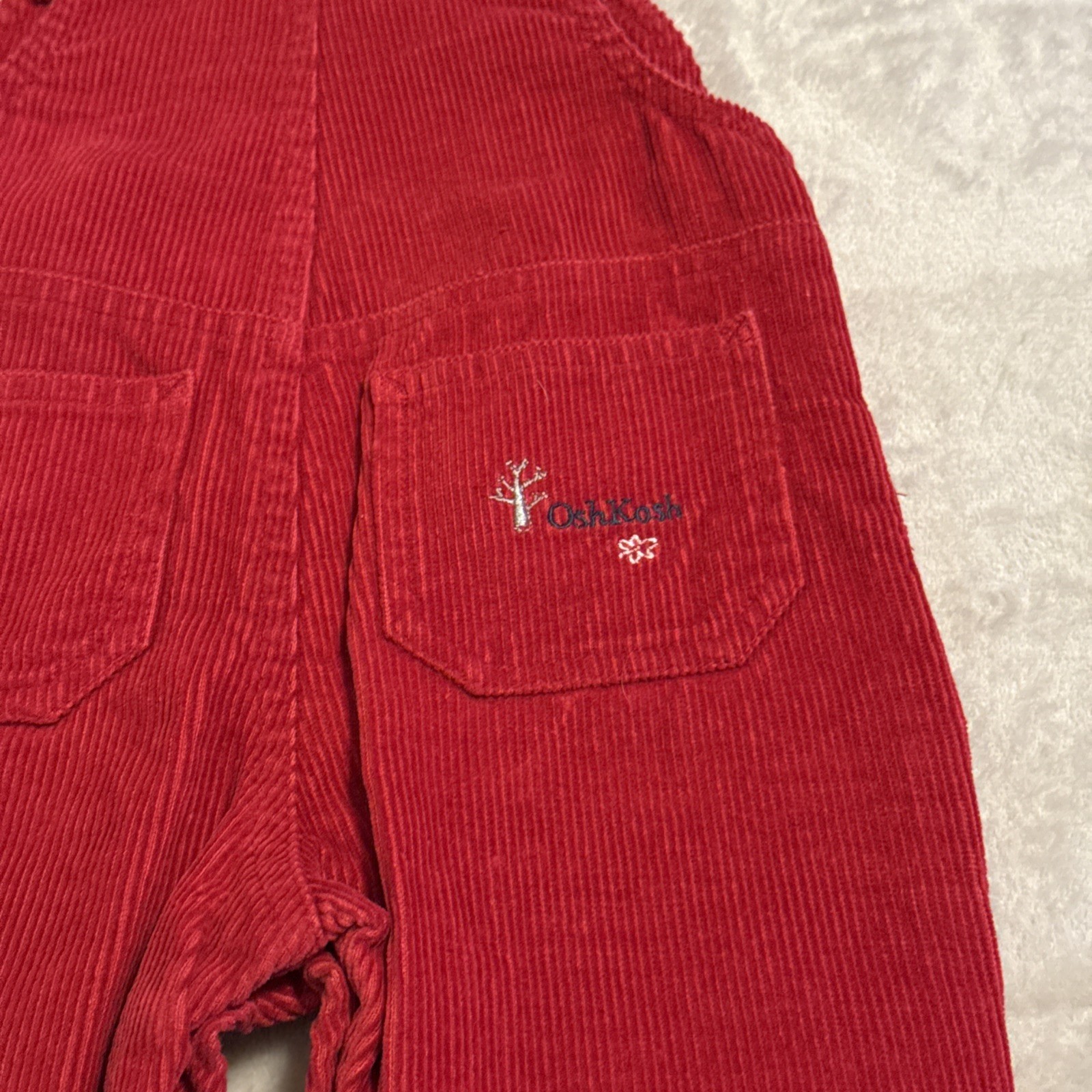 Vintage Oshkosh B’gosh Holiday Red Corduroy Overalls Size 6-9 Month Wolf