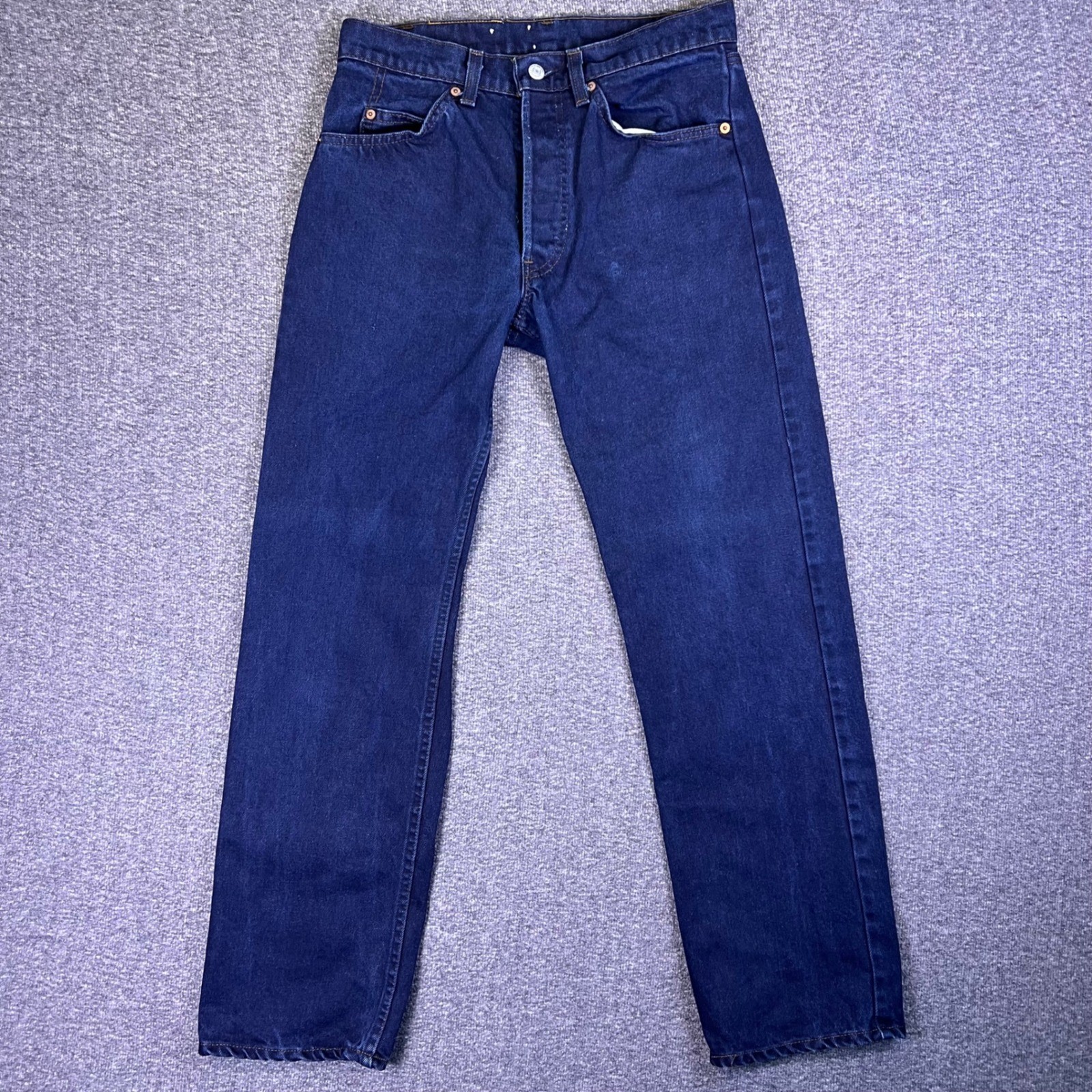 VTG 80s Levis 502 055B Jeans 32×32 Raw Indigo Denim Button Fly Red Tab Leather