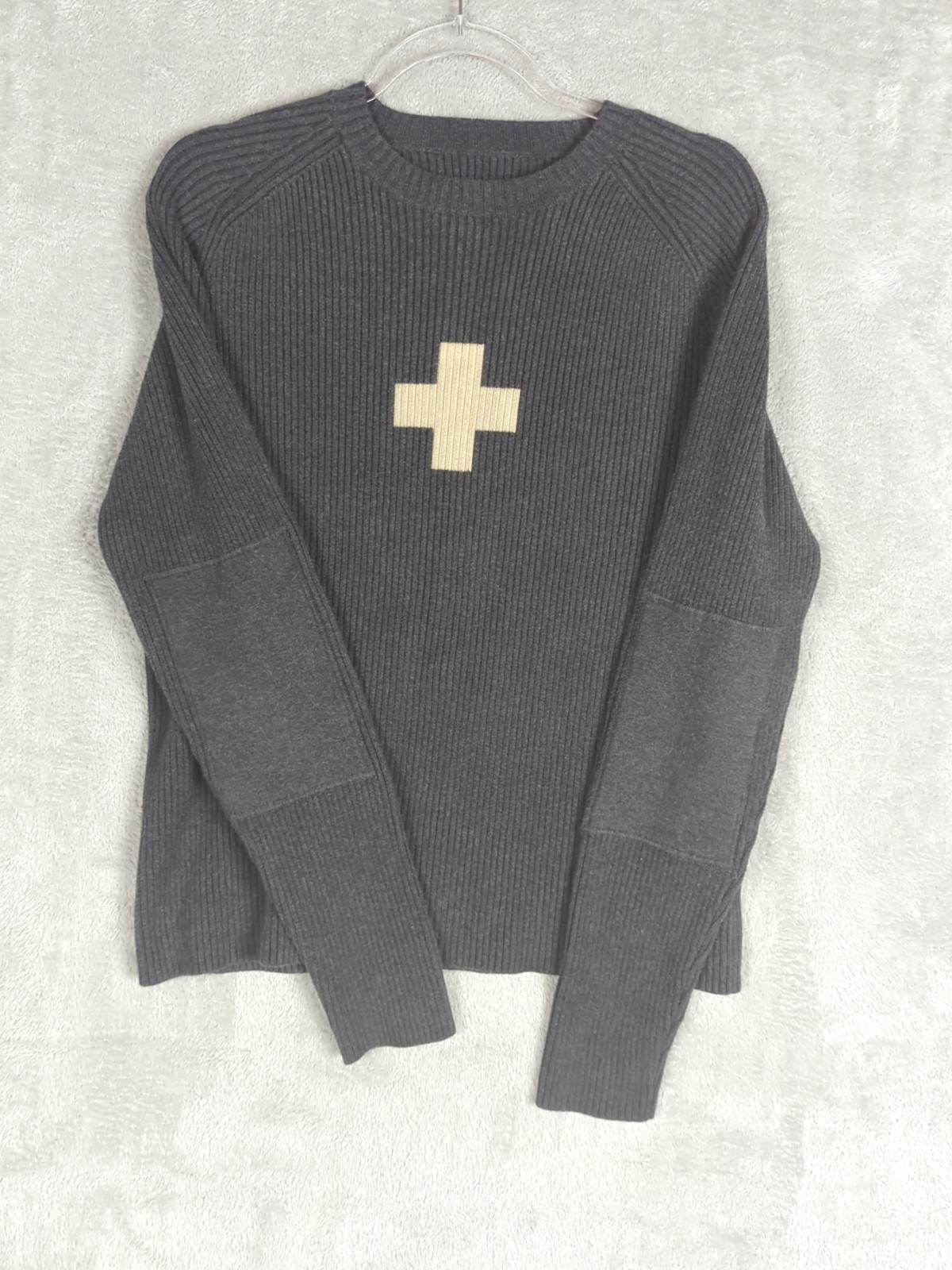 Rare Vintage Victorinox Gray Heavy Weight Cotton Ribbed Knit Crewneck Sweater L