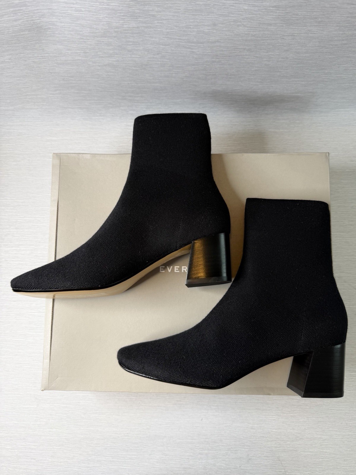 Everlane The Day Boot ReKnit Black Stretch Ankle Boots Block Heel Size 9 NWB