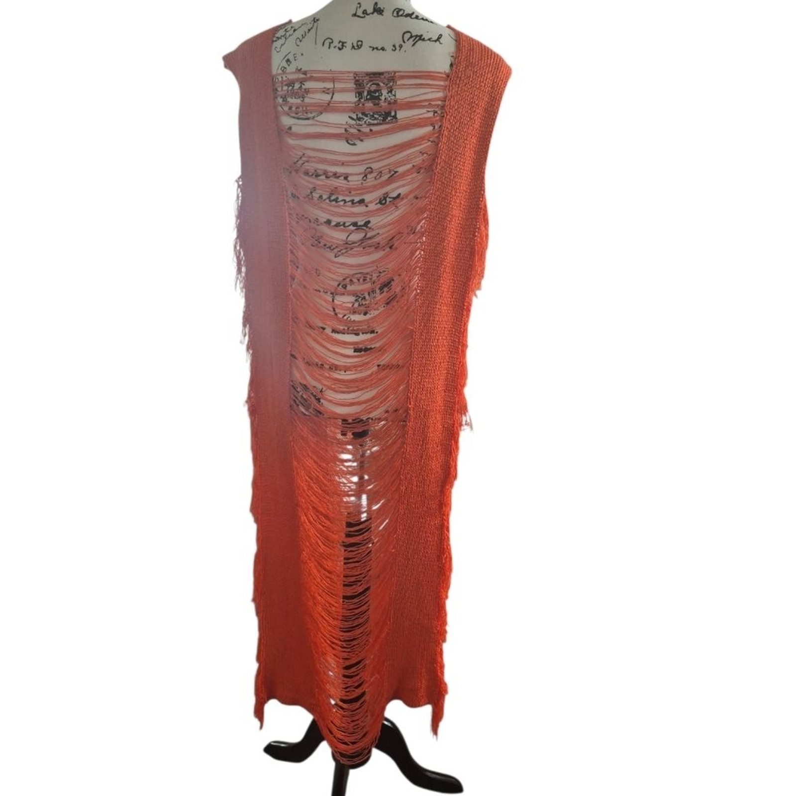 Crochet Beach Dress: Bohemian Hallow Sleeveless With Slit Sz XXL