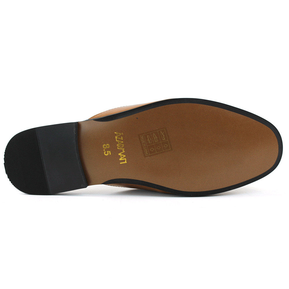 Men Cognac Brown Leather Backless Slip On Mule Gold Buckle Loafers Shoes AZARMAN