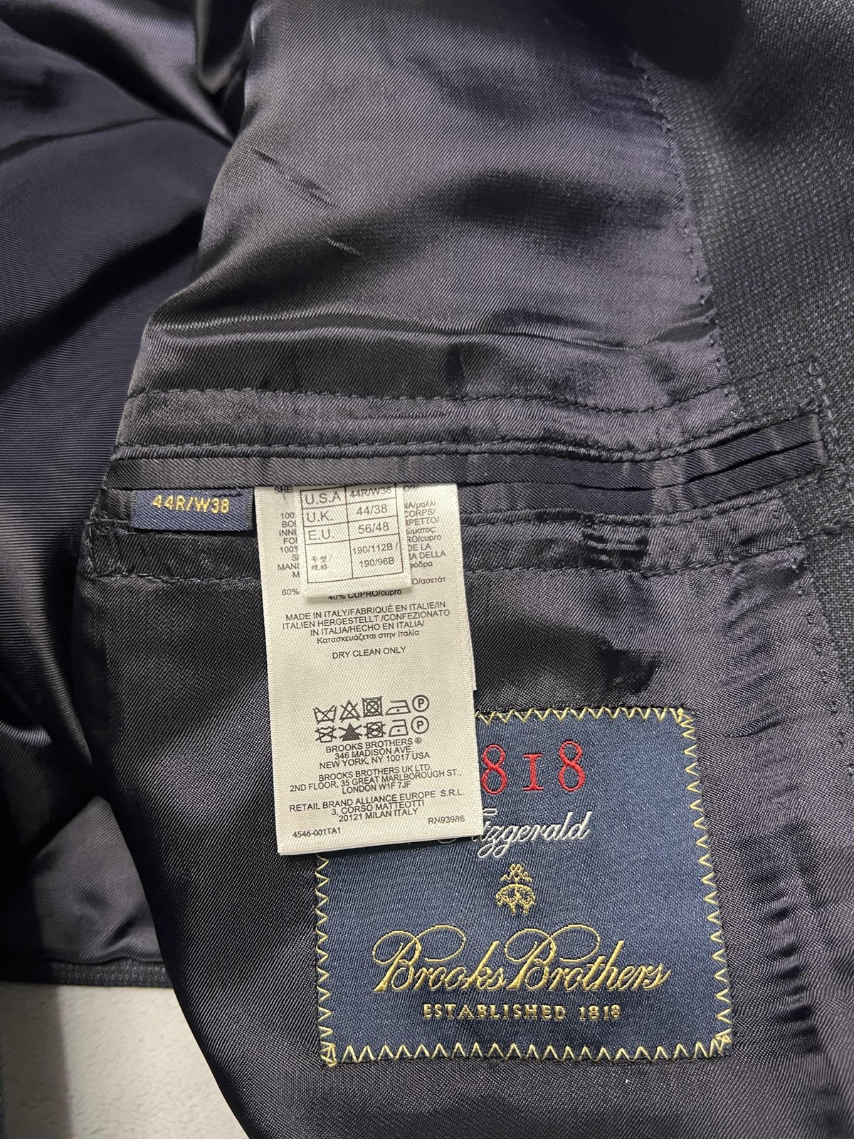Brooks Brothers 1818 Fitzgerald Blazer Mens 44R Navy Plaid Drago Wool Made Italy