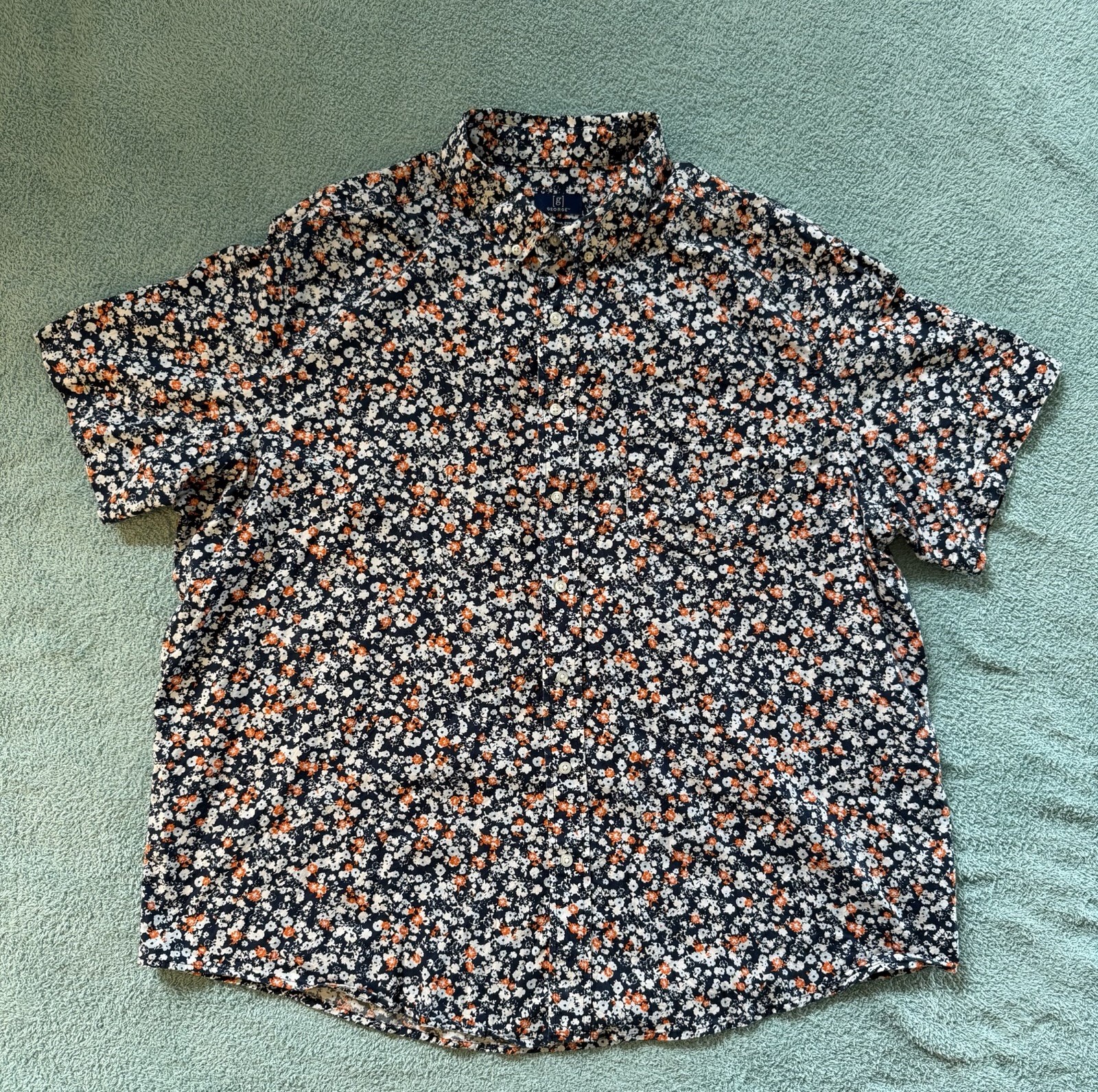 GEORGE Button Up Shirt Men’s Large 3XL Floral Short Sleeve Classic Fit Stretch