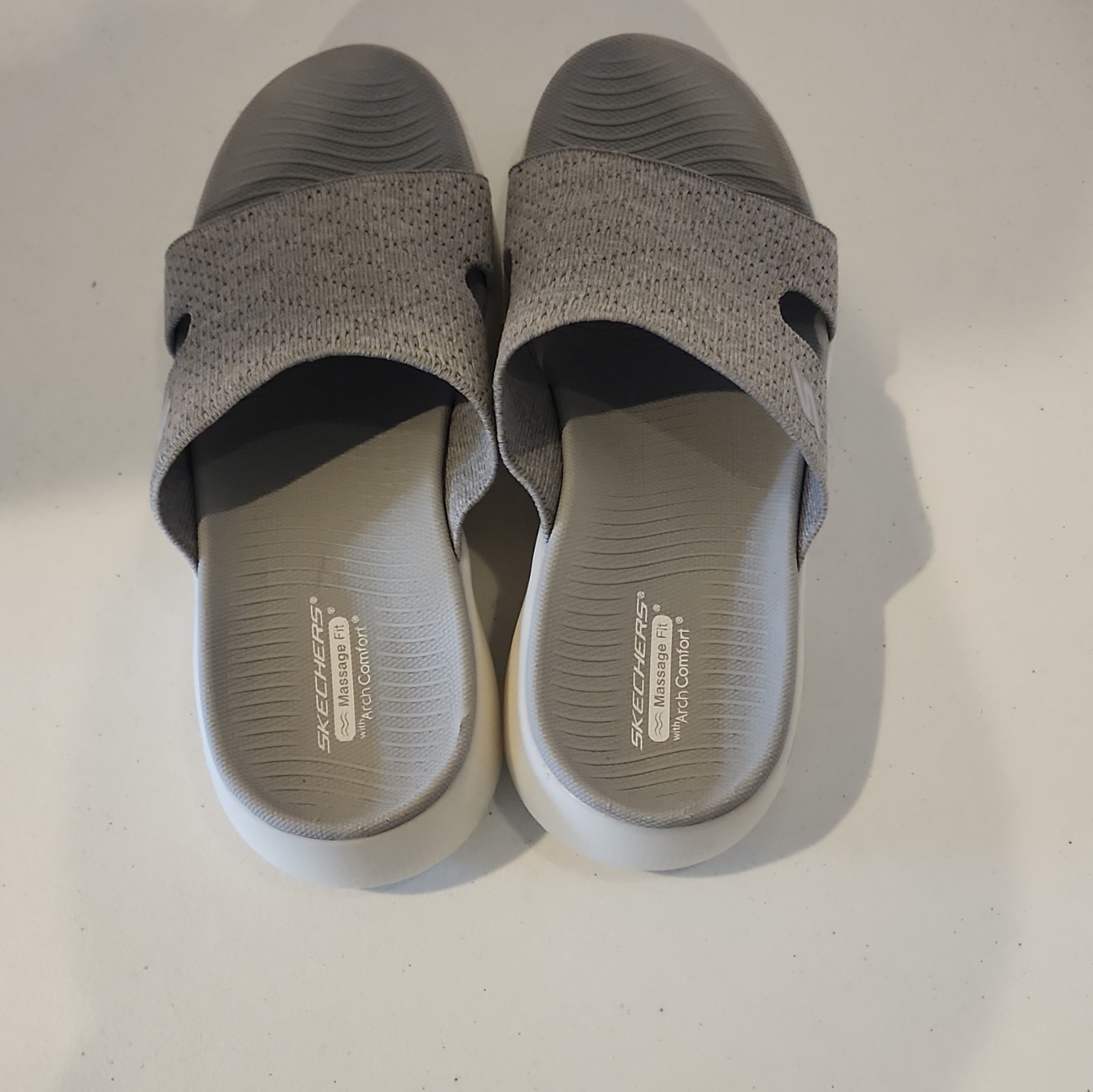 SKECHERS Massage Fit Arch Comfort Slide Sandals Gray/White Men’s 7W Synthetic