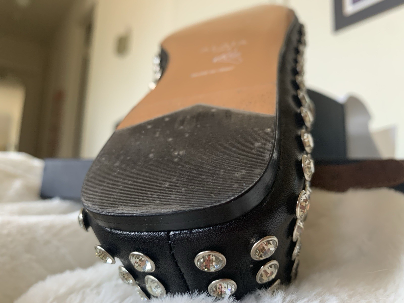 Alaia Mary Jane Strap Leather Rhinestone Crystal Ballet Flat Size 40 US 9 Black