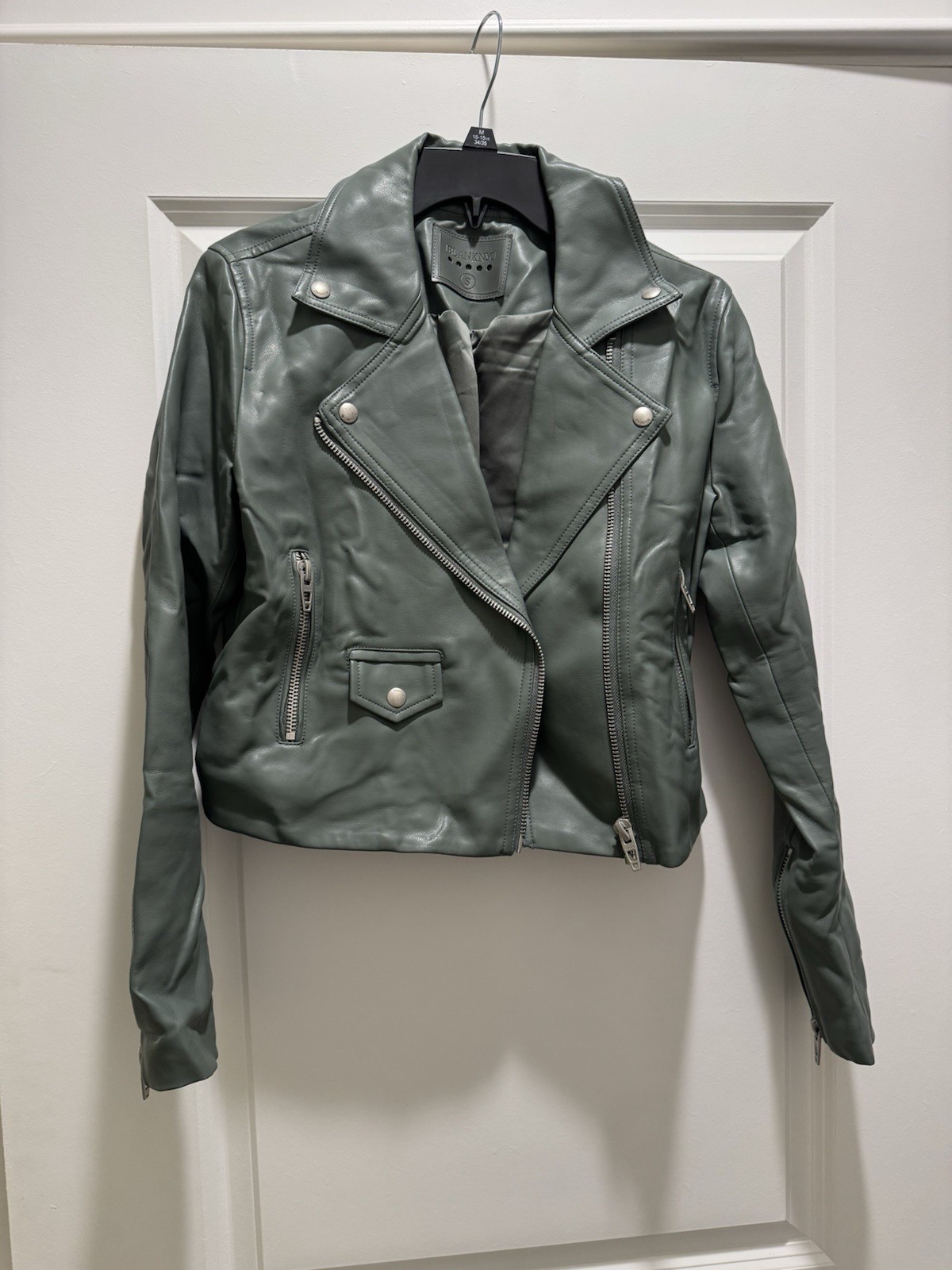 BLANKNYC Green Biker Moto Jacket Womens S Full Zip Short Long Sleeve Solid