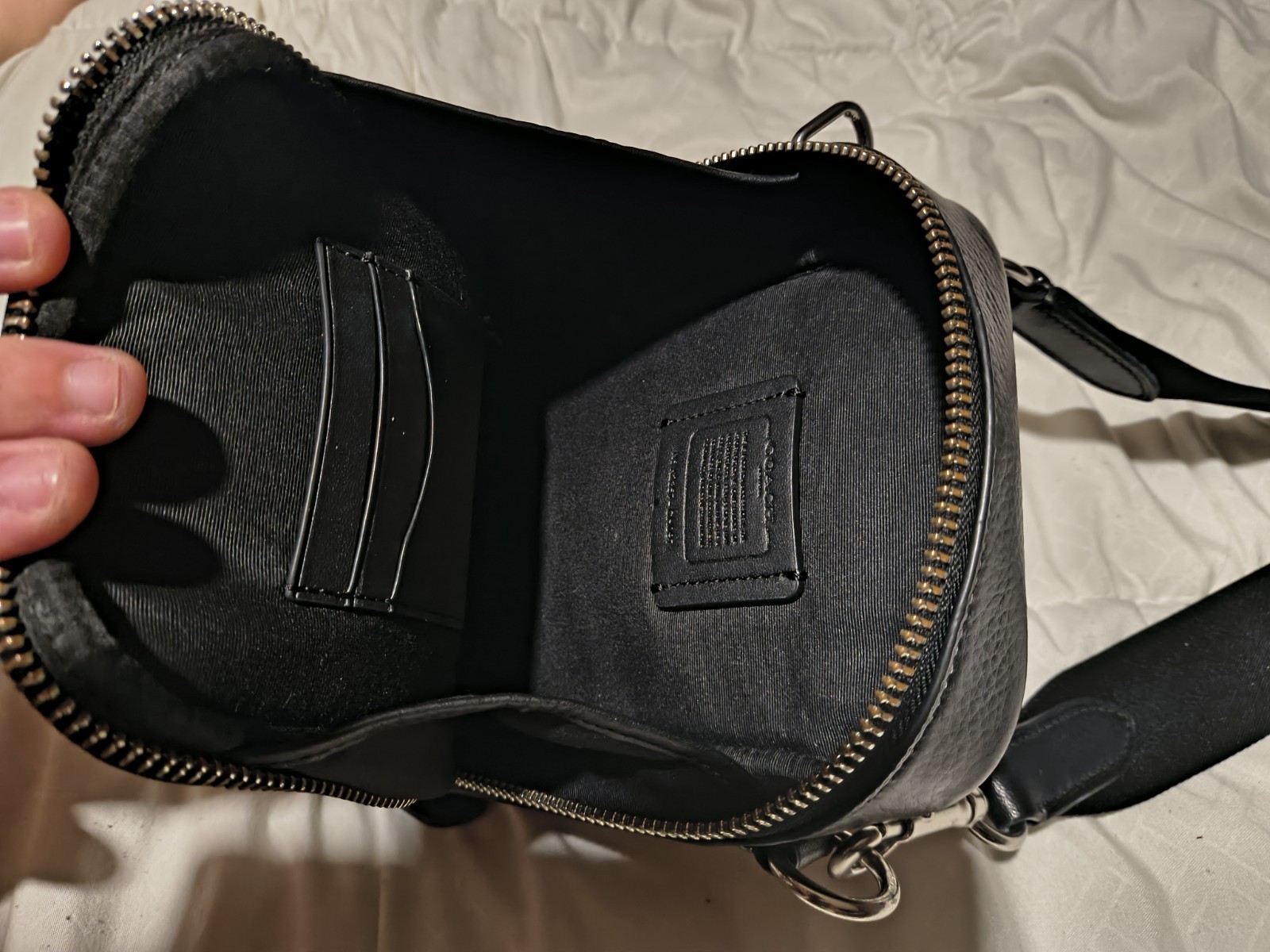 Coach Signature Grey/Black Small Crossbody Bag Zip, Adjustable Strap