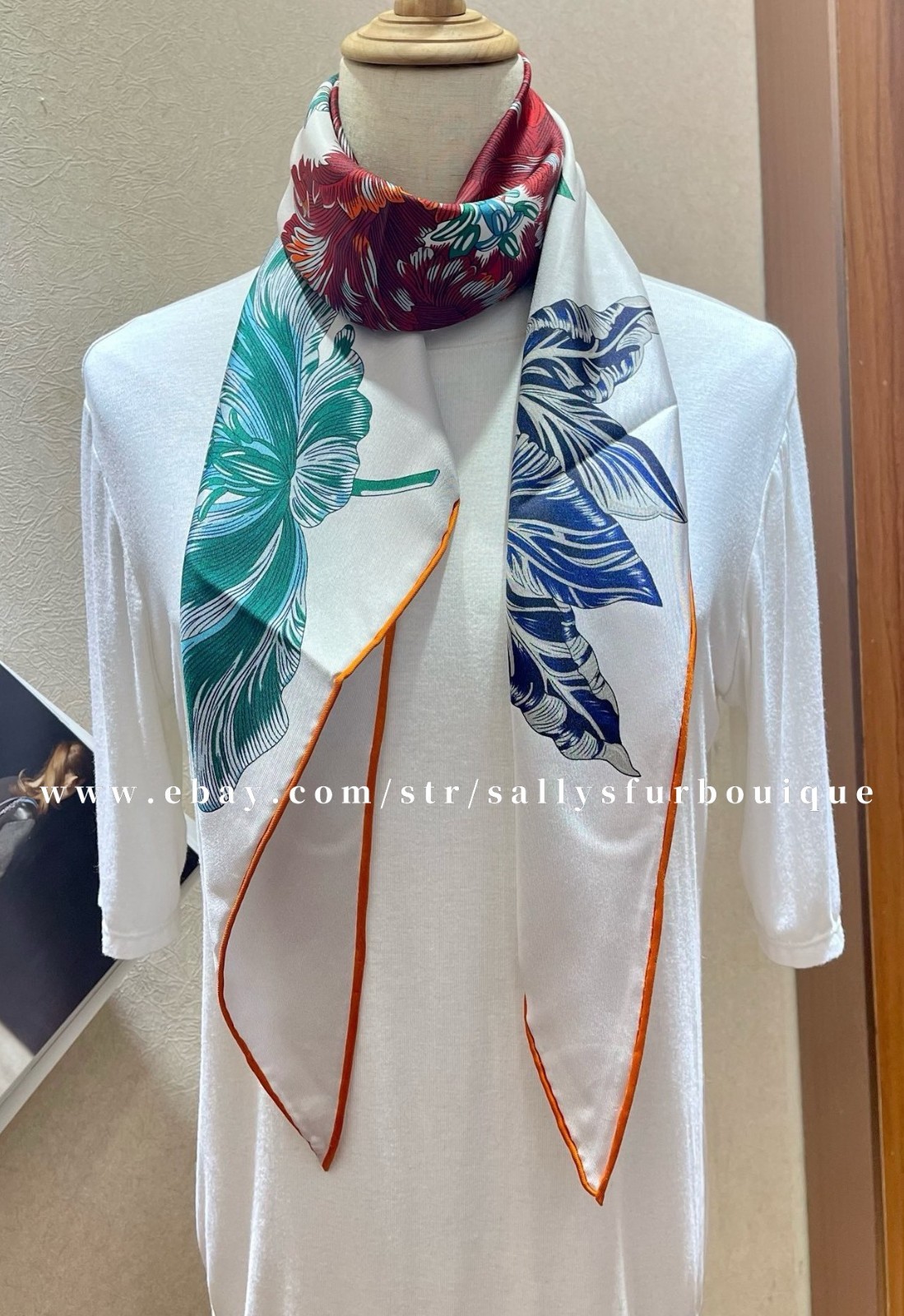 Pure Twill Silk Scarf Tulips Print Double Face Triangle Shawl 165*74cm