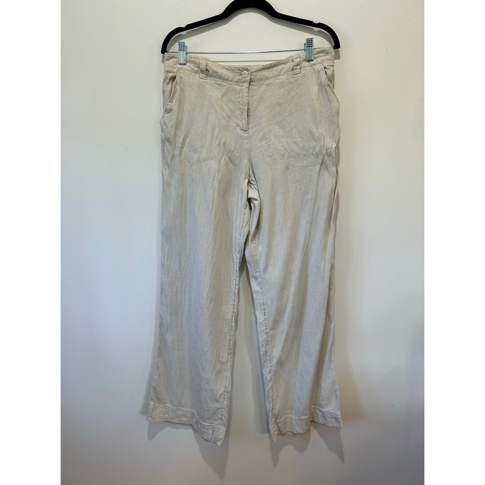 J. Jill Linen blend Pants size 12 cream wide leg zipper button closure pockets