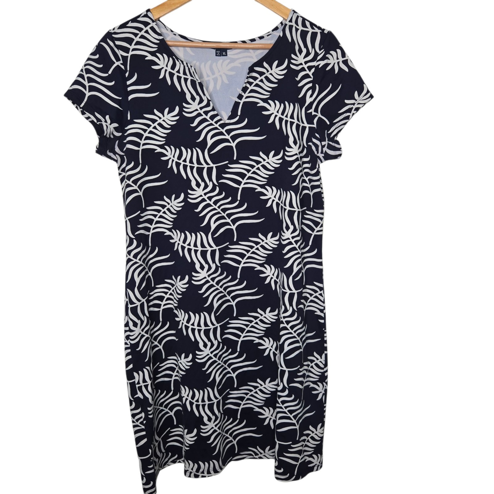 Melly M Womens Navy Blue Tropical Leaf Print Resort Stretch Jersey Jude Dress XL