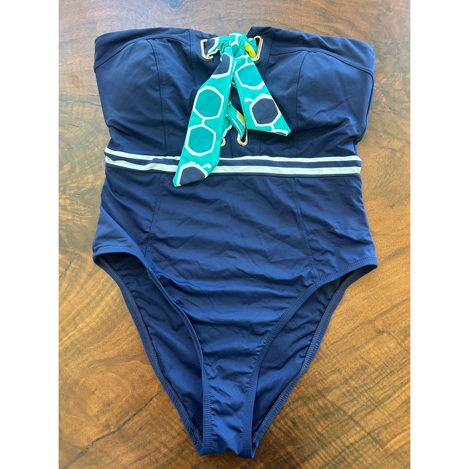 Trina Turk Nautical Pinup Strapless One-Piece Swimsuit 6 M