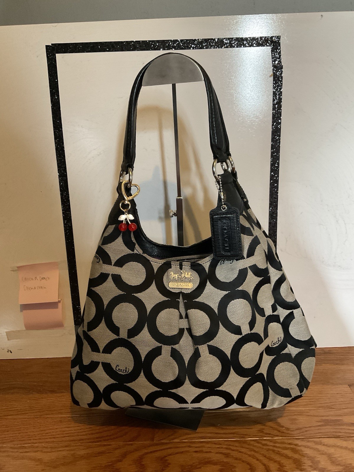 Coach Women’s Black Cream Madison OP Art Signature Maggie Shoulder Bag