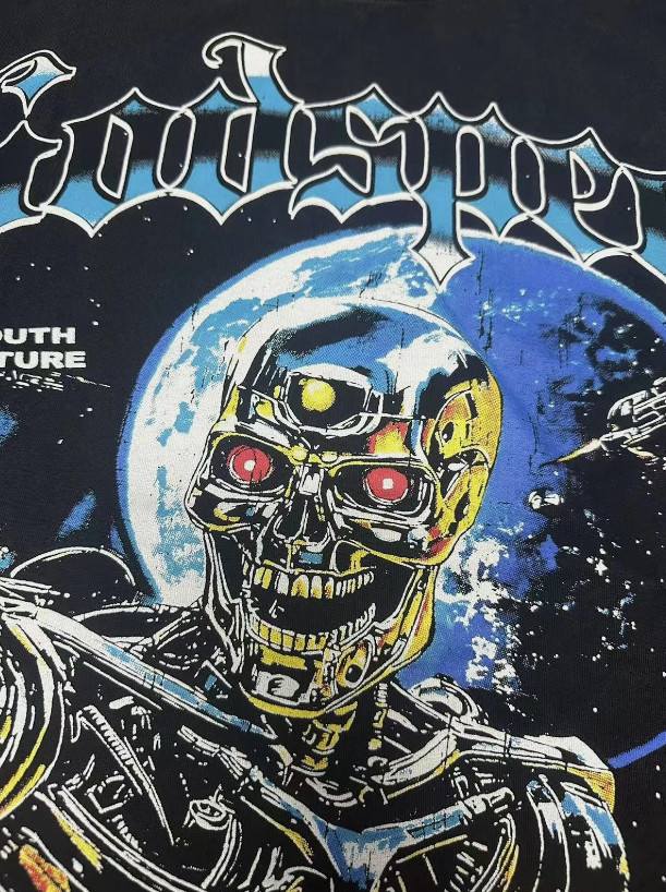 2025 NEW Godspeed Skeleton Space Warrior printing Tee Mens Cotton T-shirt