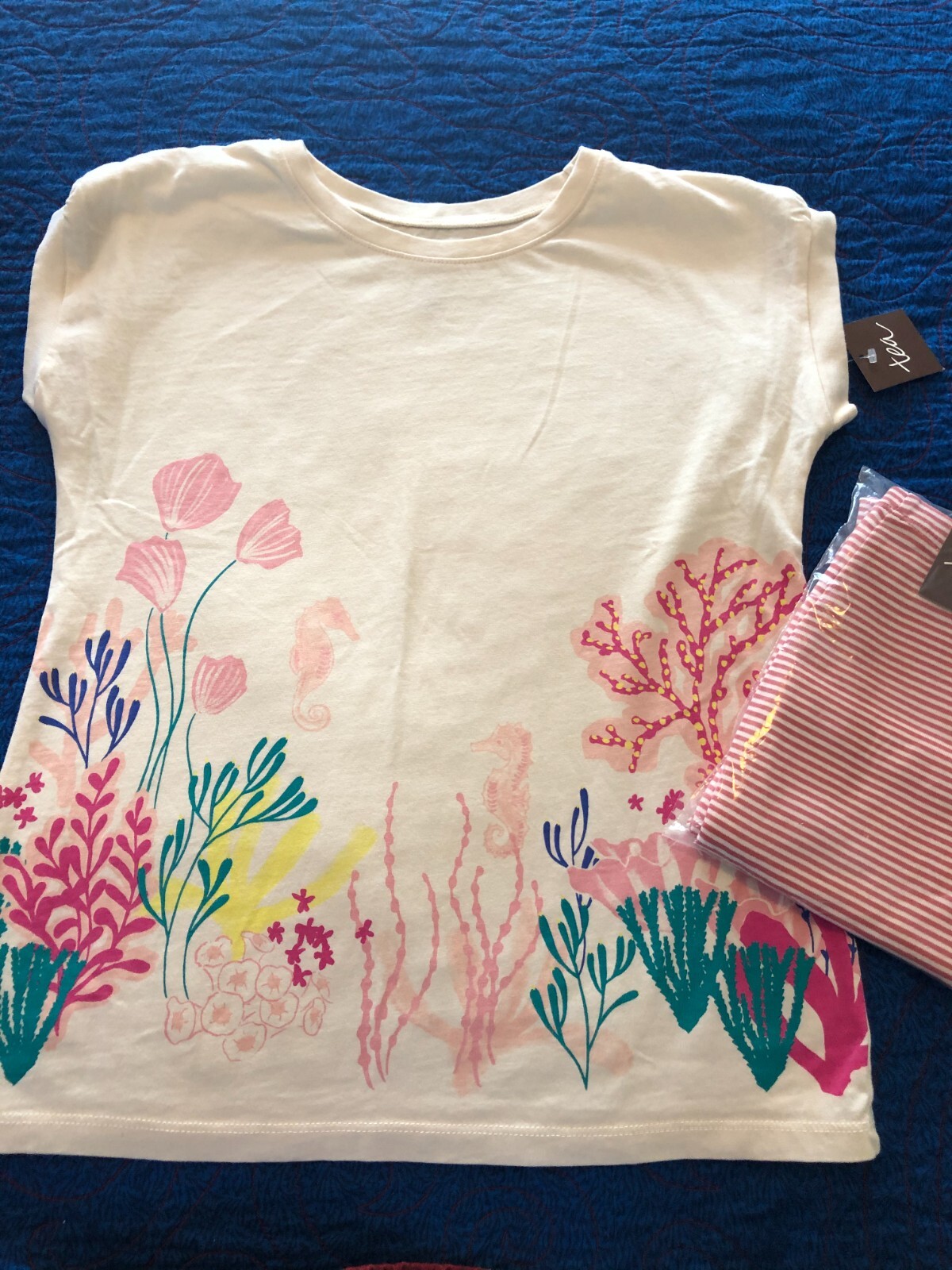 NWT 12 Tea Collection Sea Anemone Seahorse Coral Shirt Striped Capri Legging