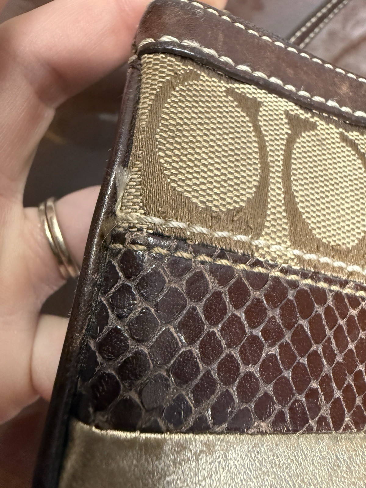 Vintage Coach Patchwork Leather Zebra Pattern Wristlet Y2K Brown Animal Print