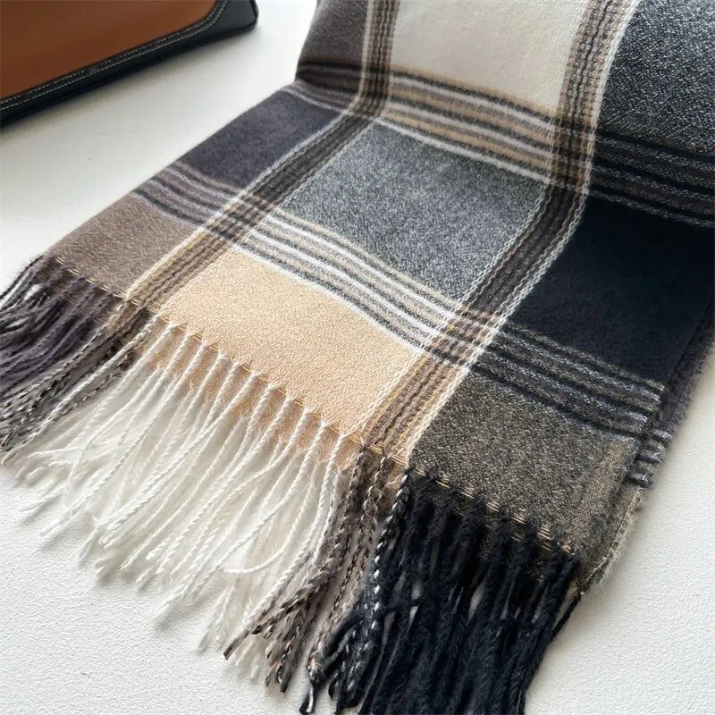 Women Plaid Cashmere Shawl Poncho Winter Pashmina Wrap Scarf Tassel