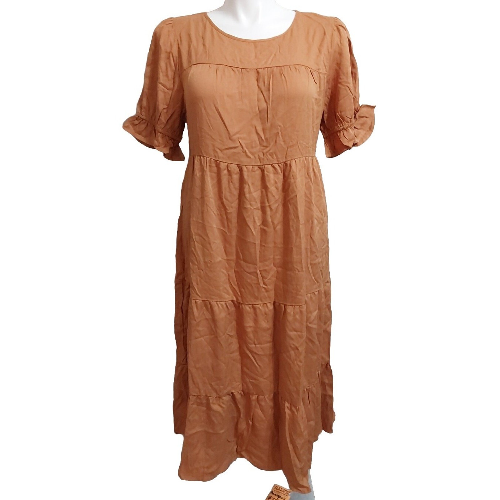 Gaovot XL Brown 100% Viscose Tiered Shaker Dress #9y58
