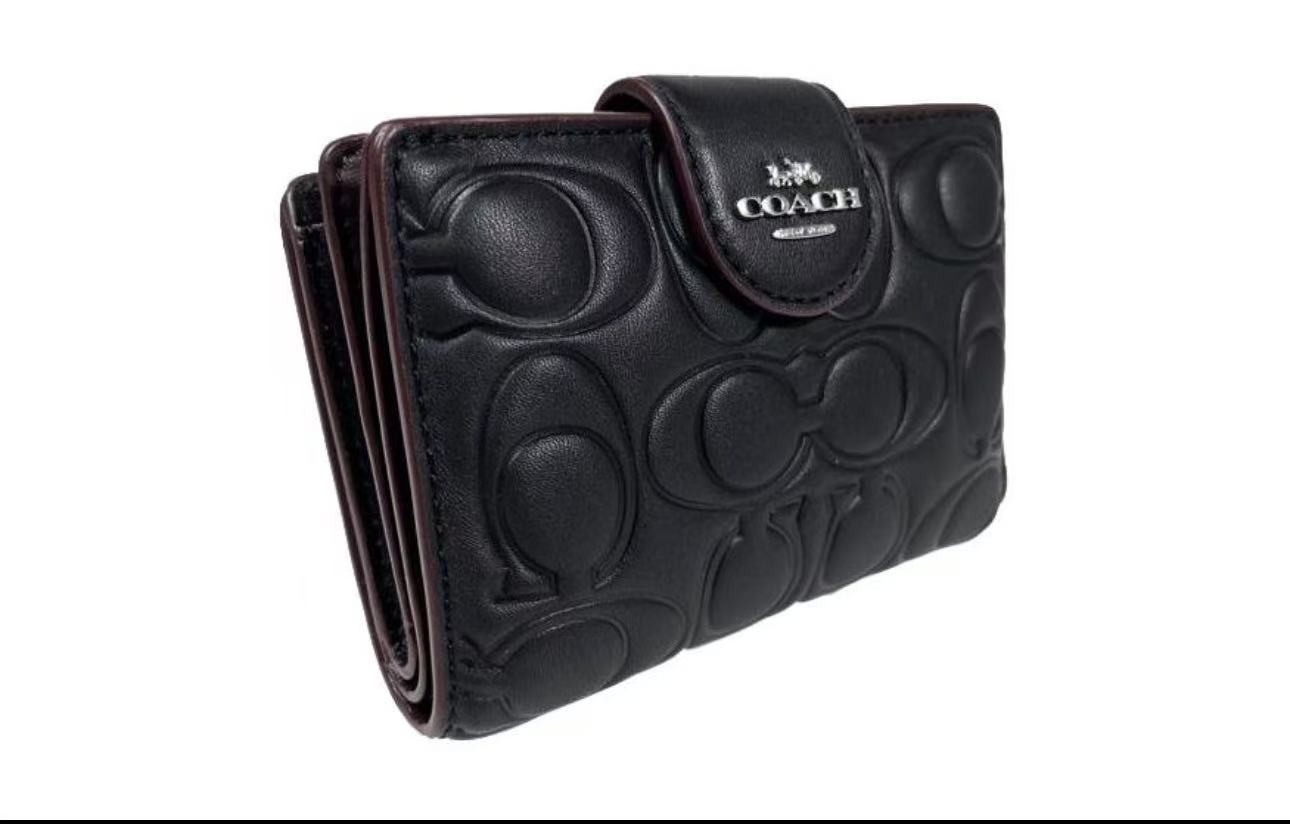 Medium Corner Zip Wallet With Signature CM241 Black outlet w/box