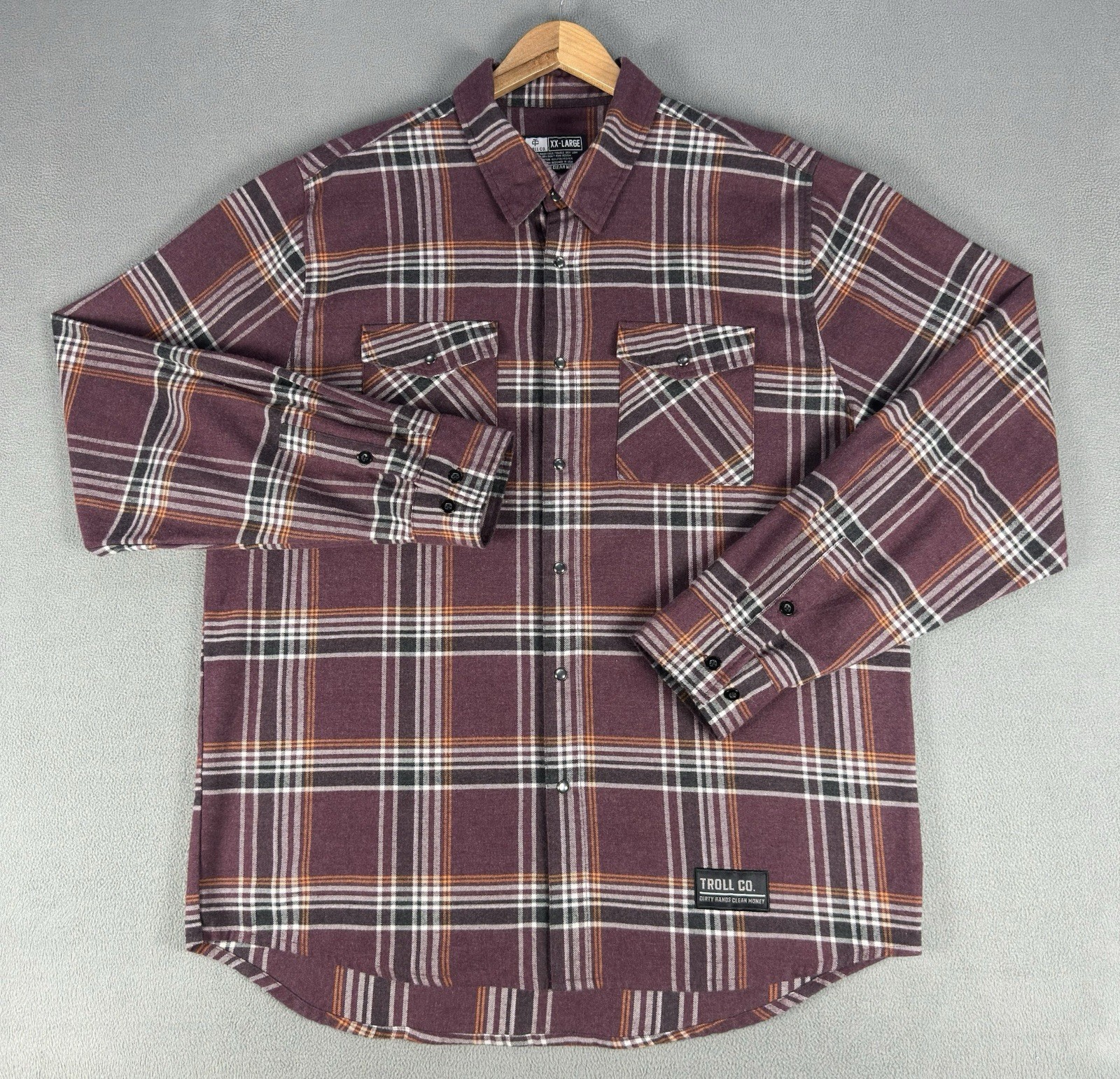 Troll Co Pearl Snap Flannel Shirt Mens 2XL Red Dirty Hands Clean Money