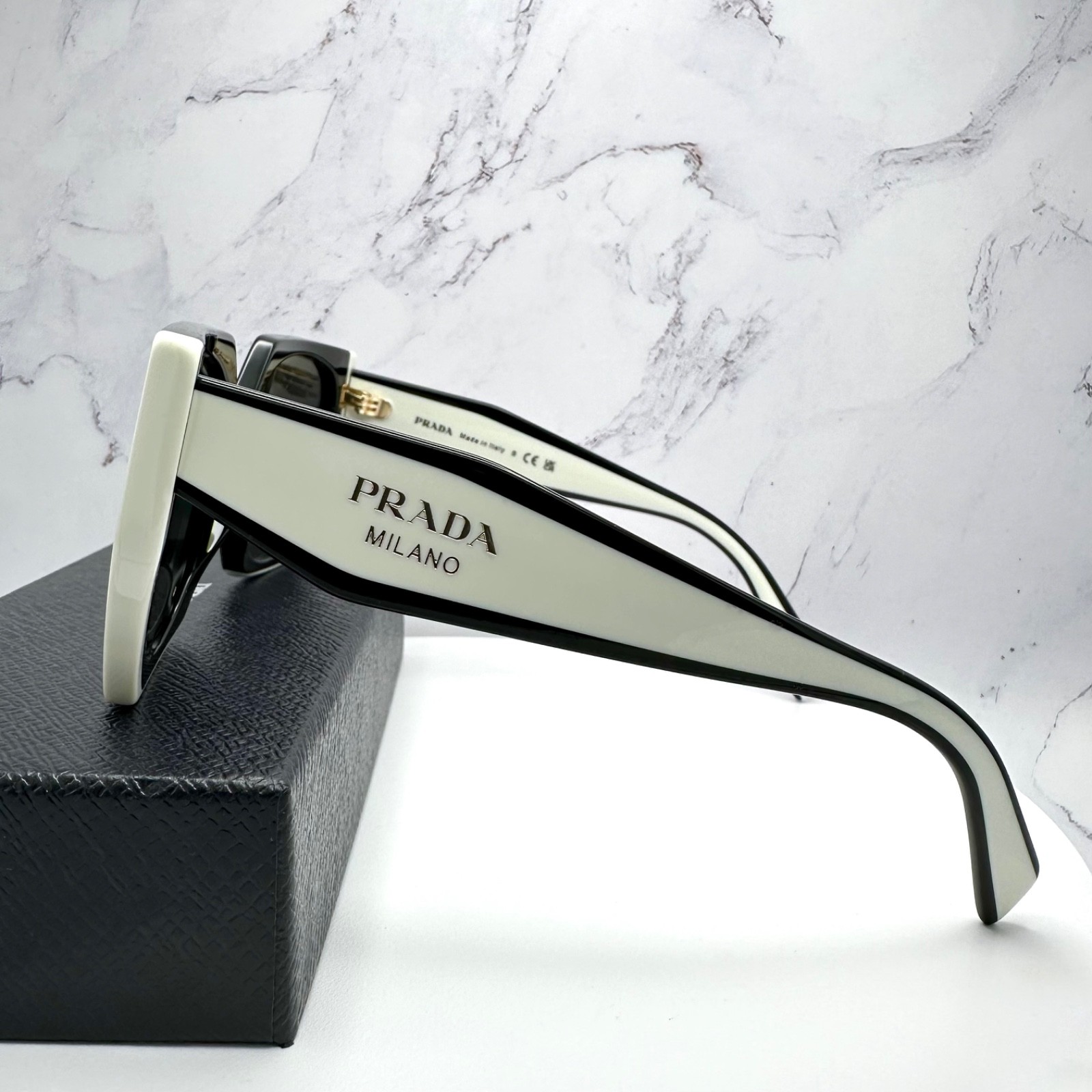 PRADA Sunglasses PR15WS 09Q5S0 Black White Symbole Gold Women’s New
