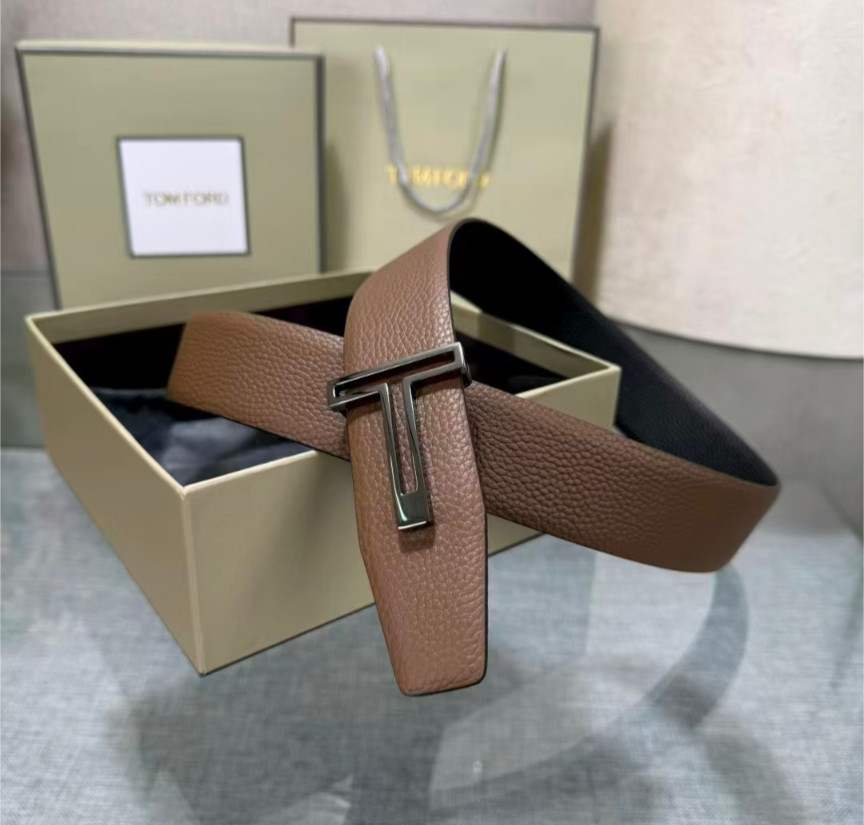 Tom Ford T Silver Buckle Reversible Leather Belt Dark Brown Length 105cm New