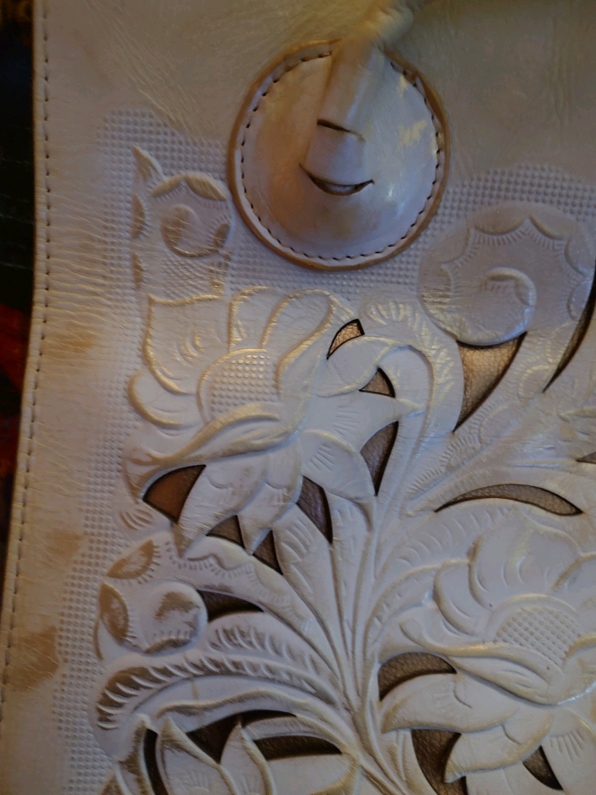 Vintage Italian Leather Western Style Handbag. Cut Out Floral Design