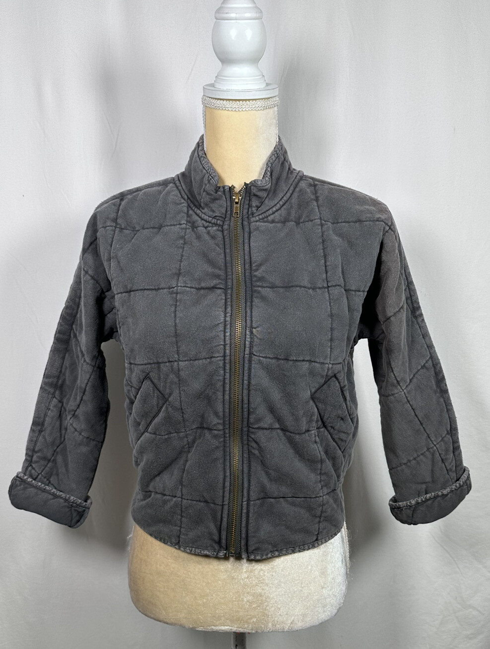 Chelsea & Violet Girls Junior Bomber Jacket Coat Medium Distressed Charcoal New