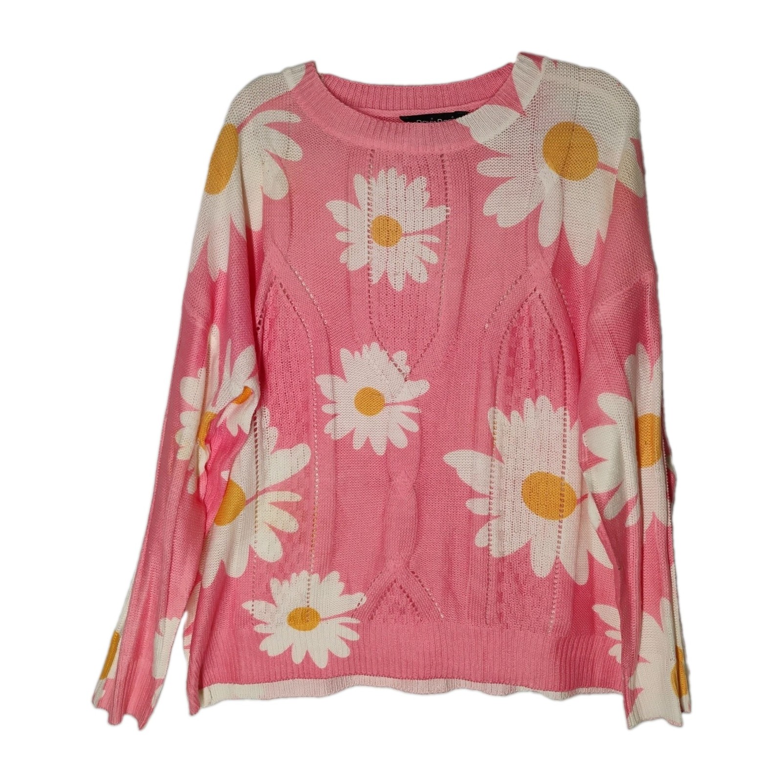 Davi and Dani Daisy Mae 2XL Floral Sweater Pink White Yellow Flowers Daisies