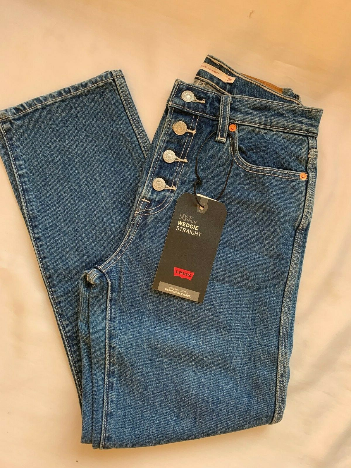 Levi’s Wedgie High Waist Straight Utility Crop Jeans Middle Sister Women 26×26