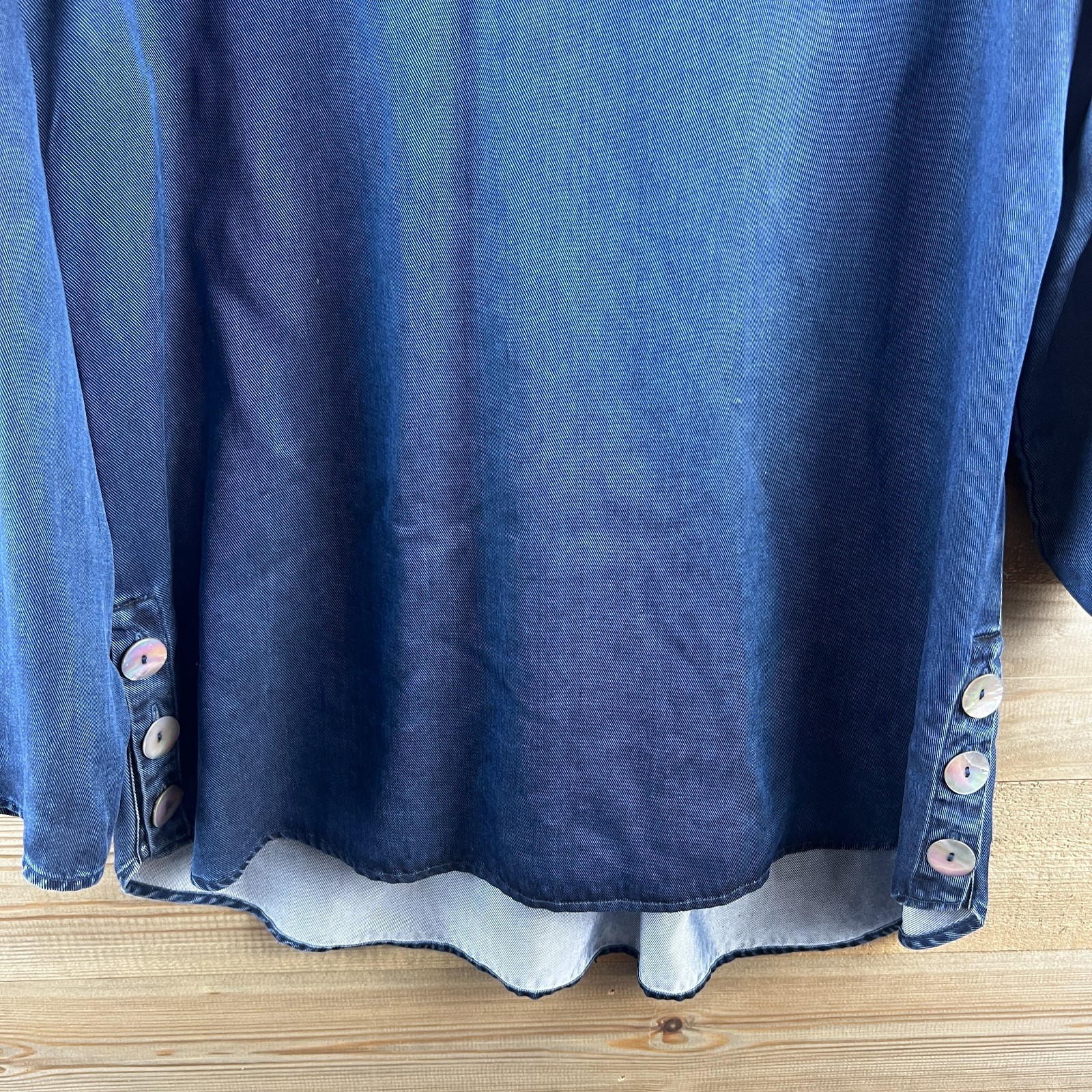 Soft Surroundings Womens Shirt Roll Tab Chambray Button Detail Tencel Large