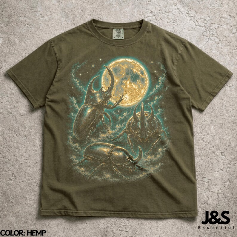 Three Rhinoceros Beetle Moon Vintage Insect Comfort Tee