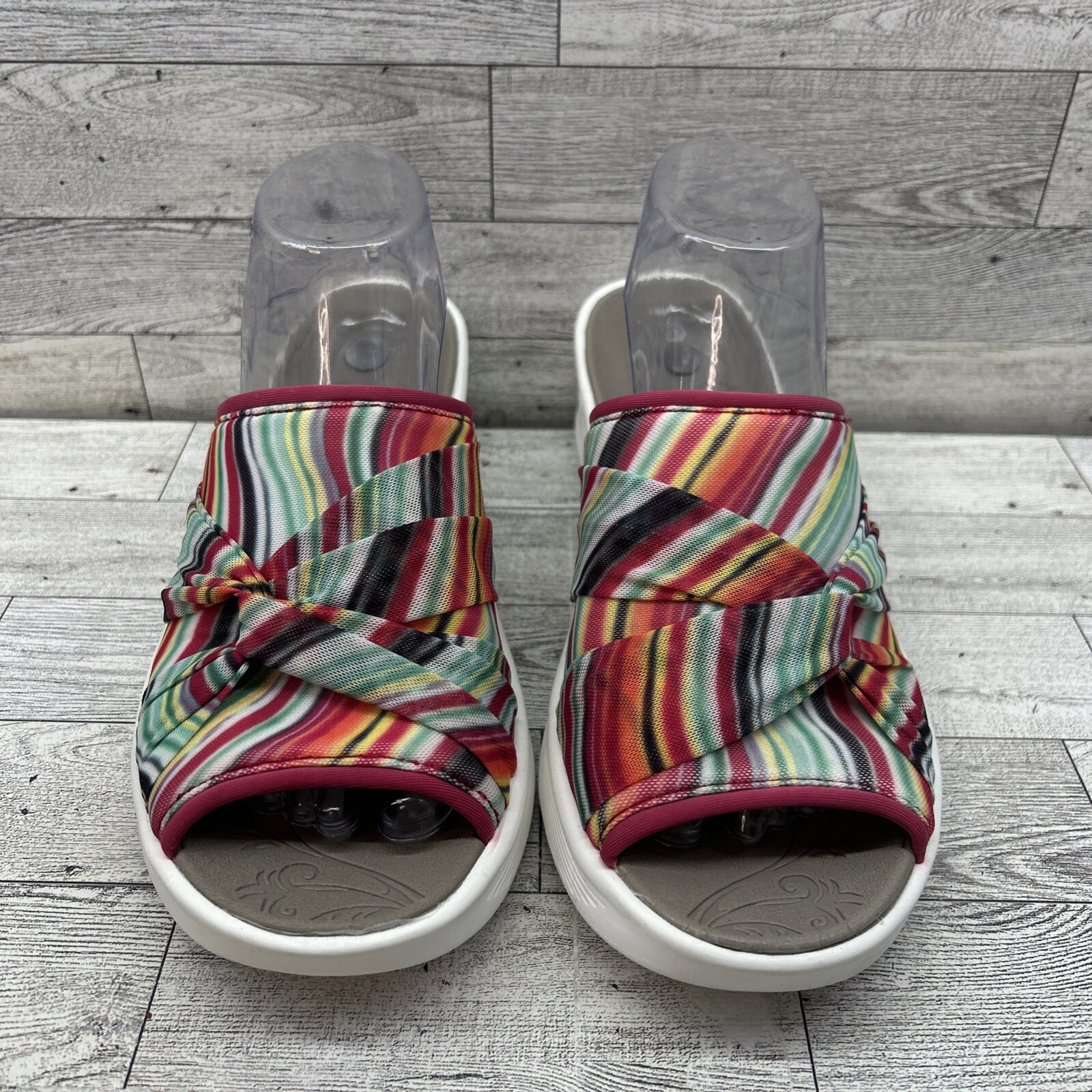 Bzees Smile II Washable Shoes Knotted Twist Stripe Wedge Slide On Sandal Size 10
