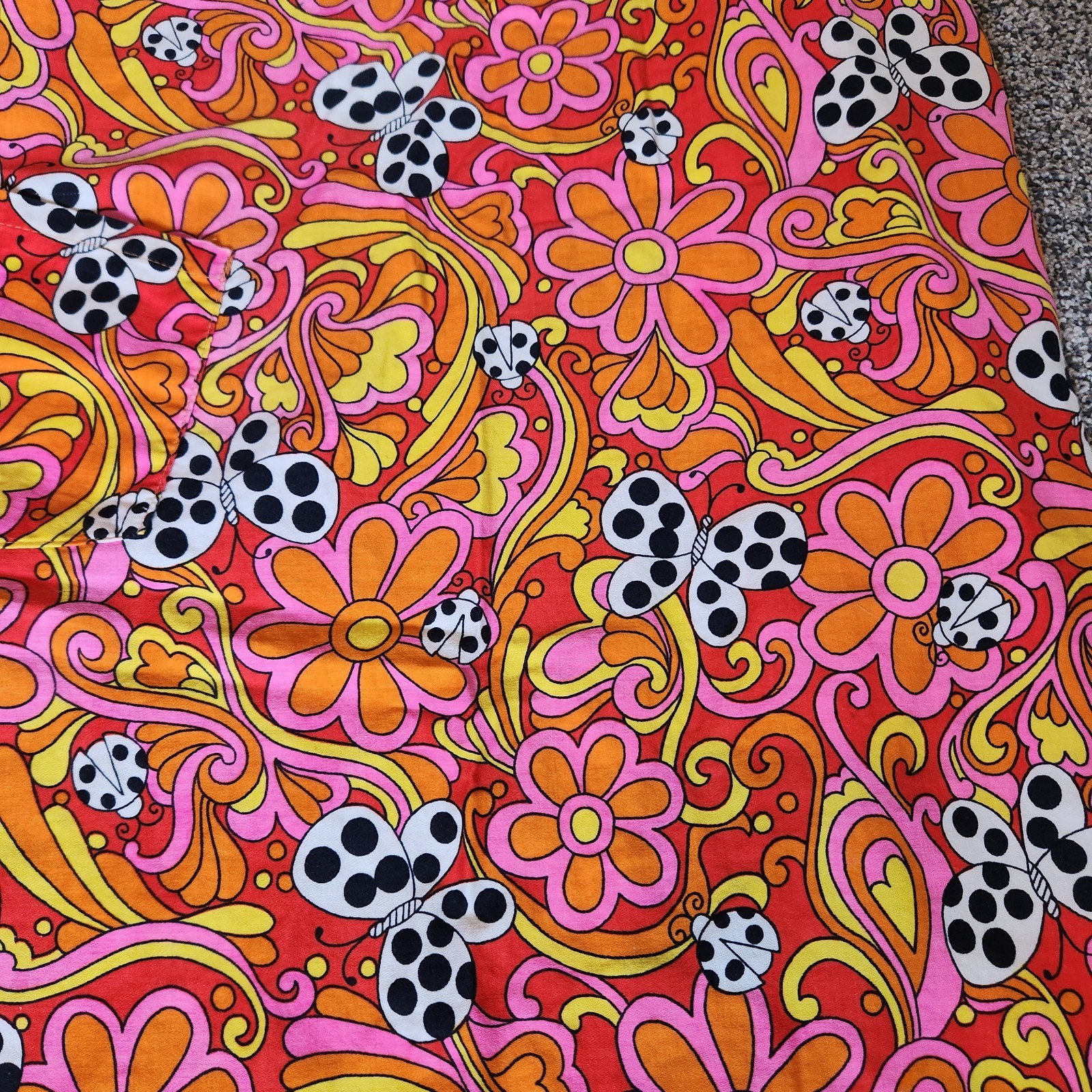 Vtg 60s Psychedelic DESIGN HOUSE Artist MCM Smock Apron MOD Flower Power Ladybug