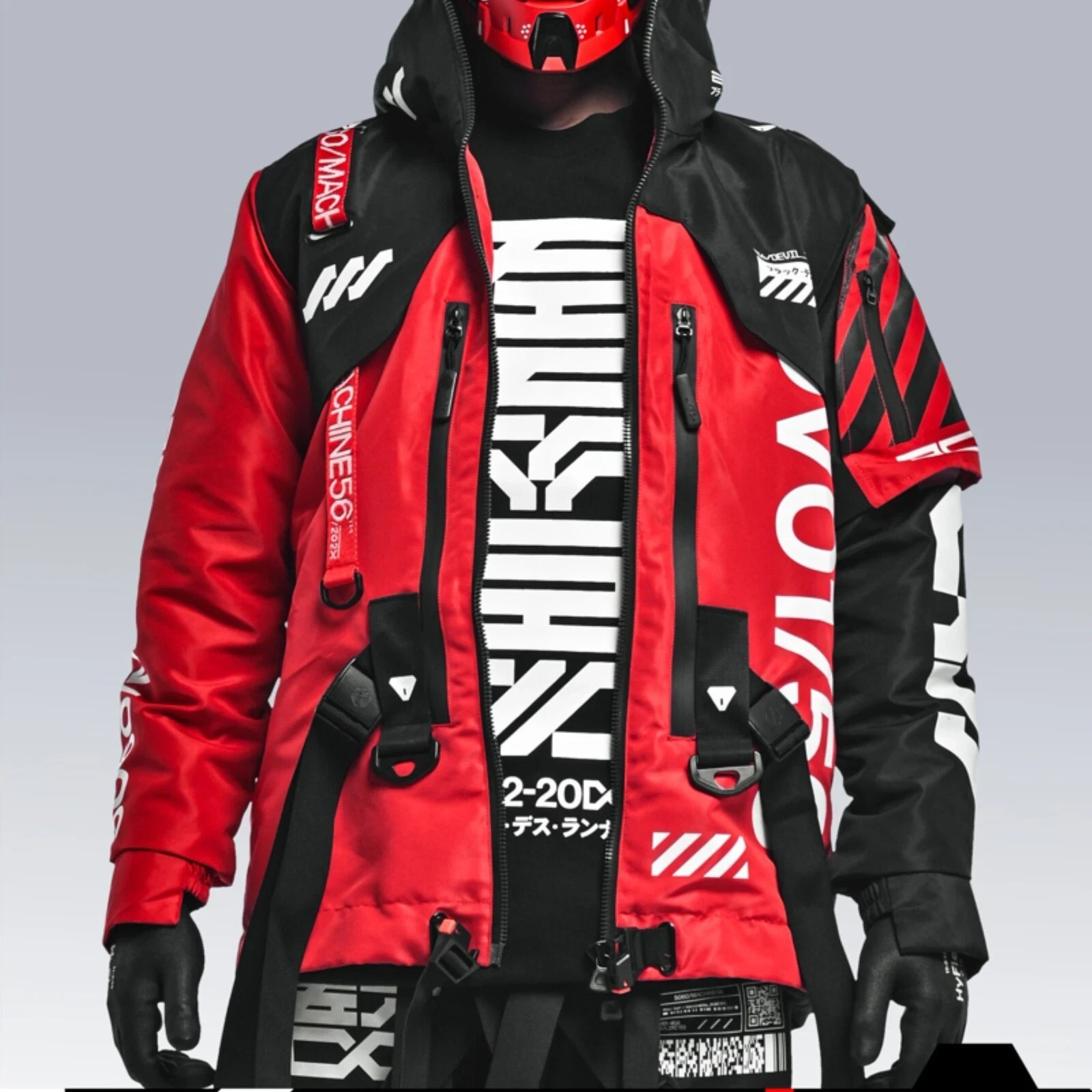 Machine56 Men’s Red Lightweight Hooded Jacket Full Zip Techwear FL_V1A-2 DT VER