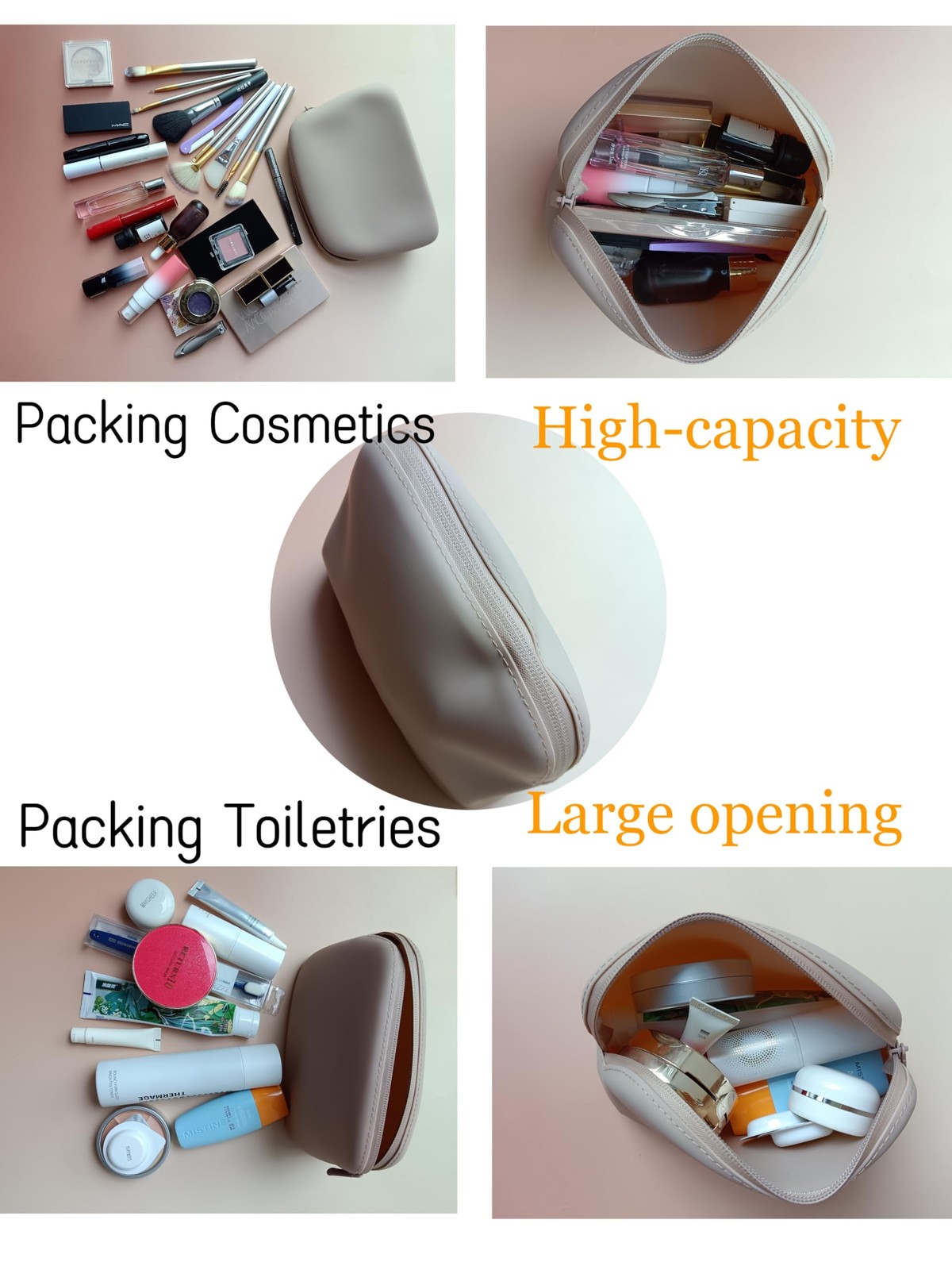 Gudahower Foldable Silicone Makeup Bag Large Capacity 20cm*14cm*8cm, coffee