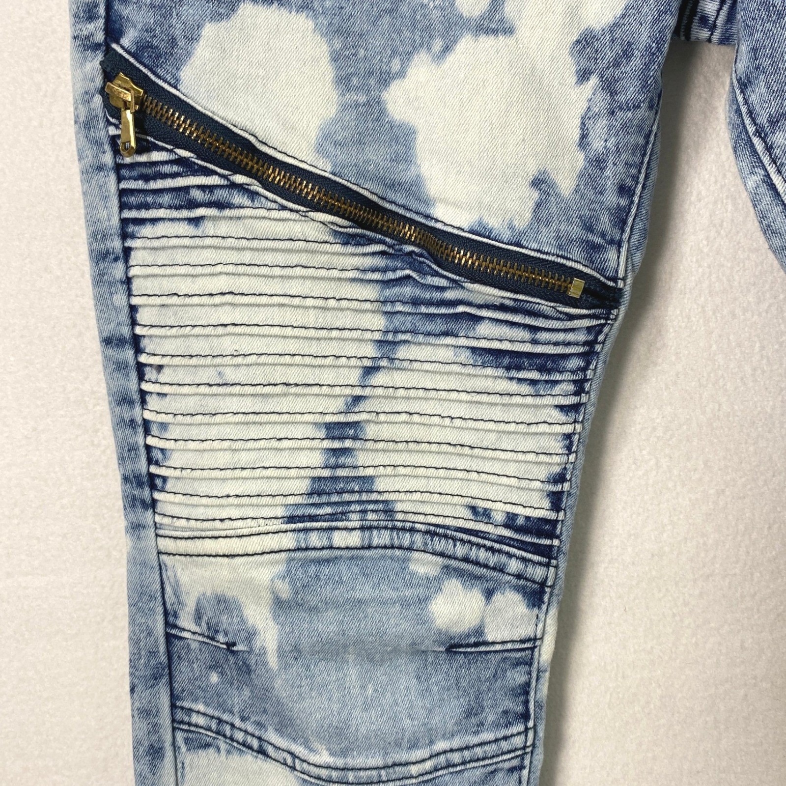 Diamond Stash Moto Skinny Jeans Womens 9 Acid Wash Bleach Blue Punk Edgy Grunge