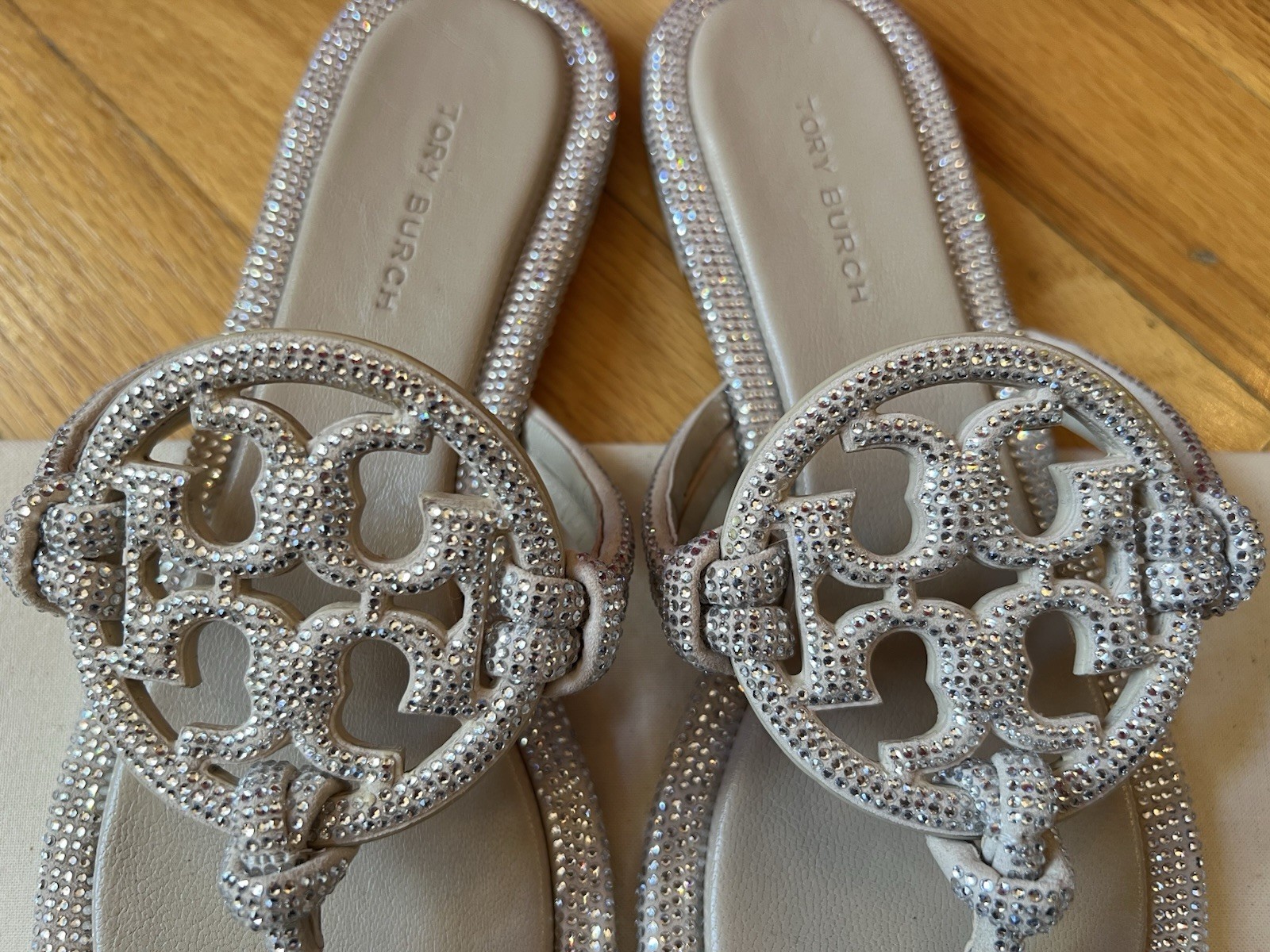 Tory Burch Stone Gray Miller Pavé Crystal Knotted Sandals