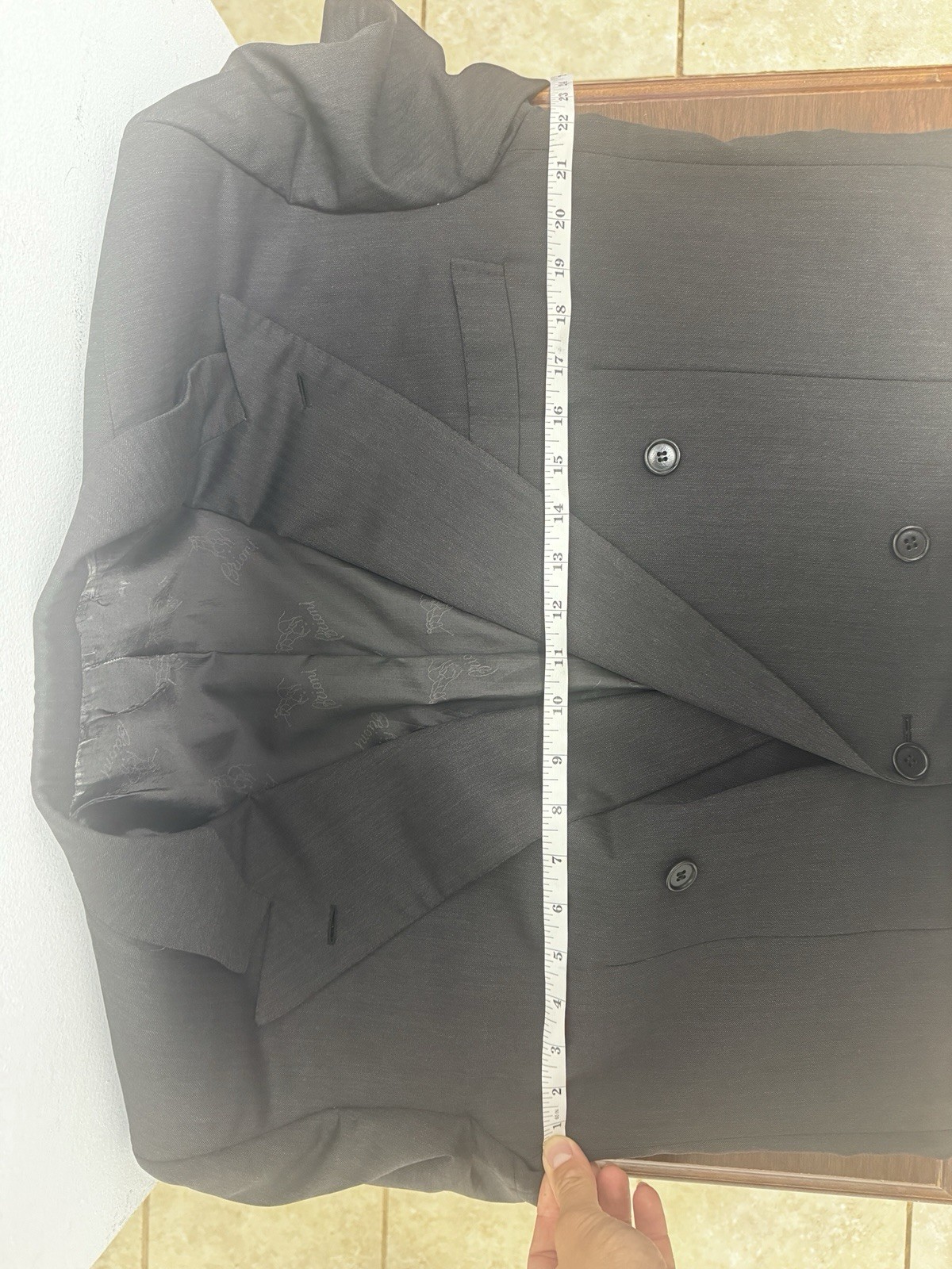 Brioni Double Breasted Suit, 41R, Black Herringbone