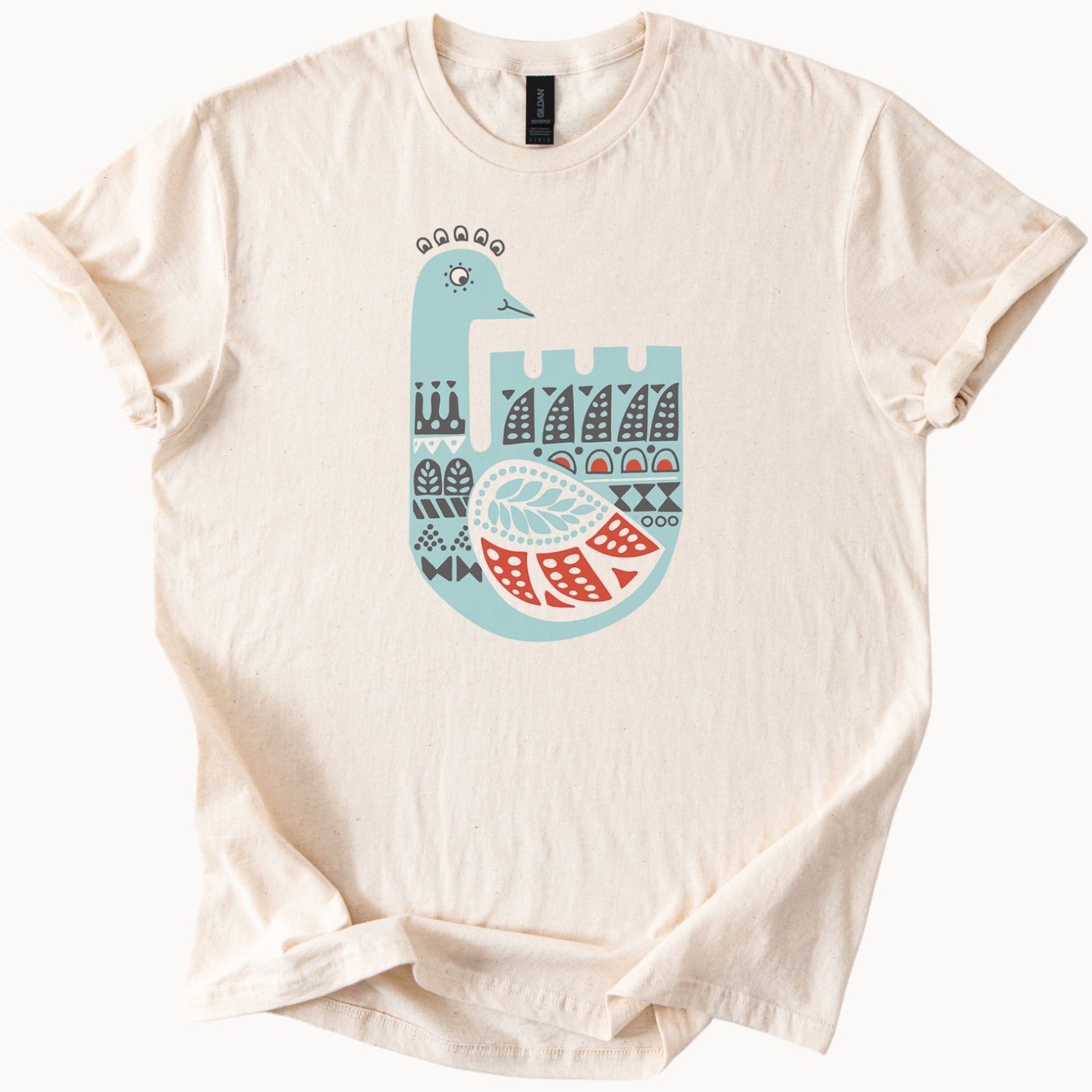 Scandinavian Folk Bird Graphic T Shirt Colorful Animal Art Tee Shirt