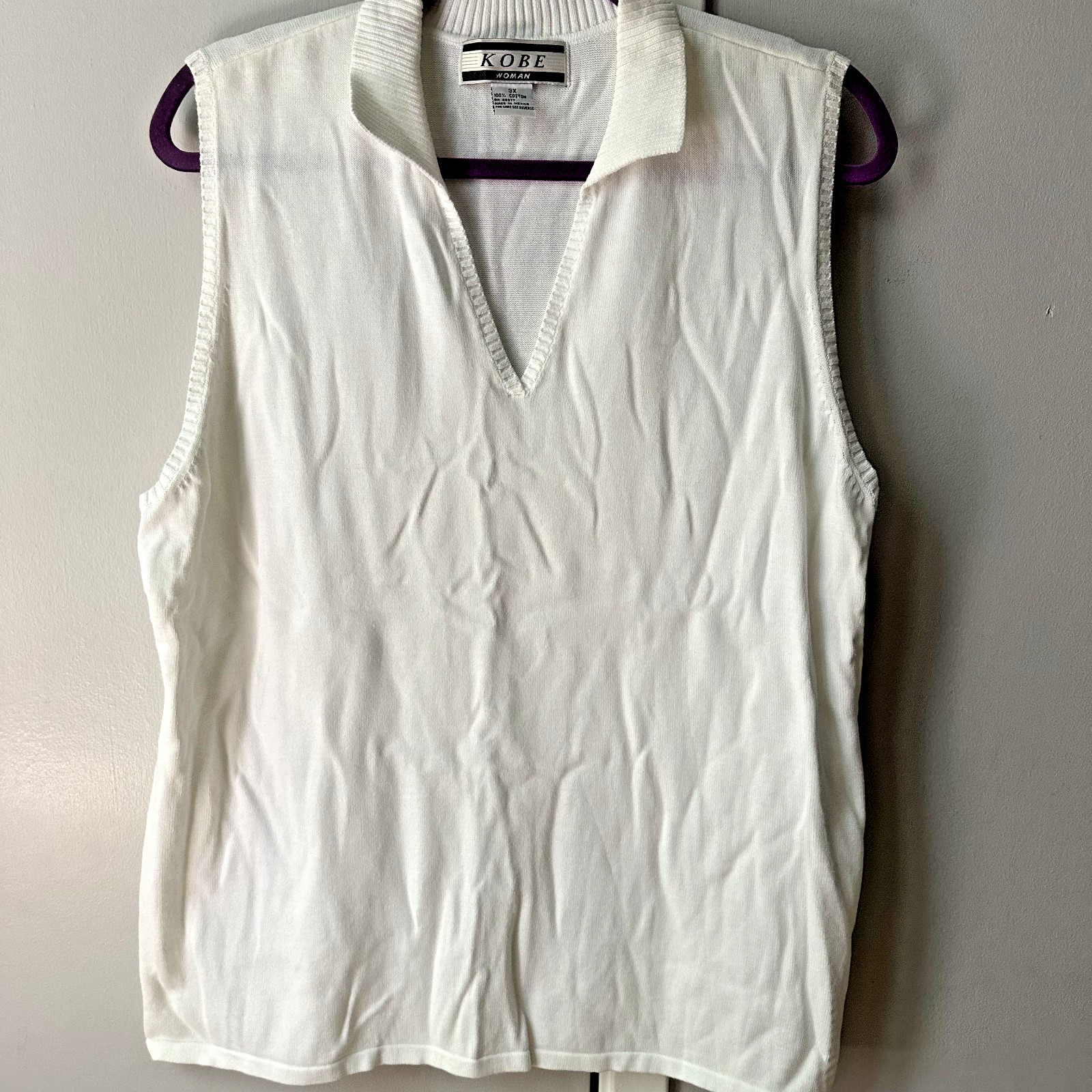 Vintage Women’s Crystal Kobe 100% Cotton Cream V-Neck Sweater Vest Sz L-XL