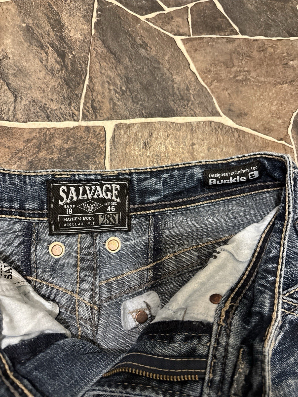 Buckle Salvage Mayhem Boot Jeans Mens 28×30 Medium Wash Distressed Western Y2K
