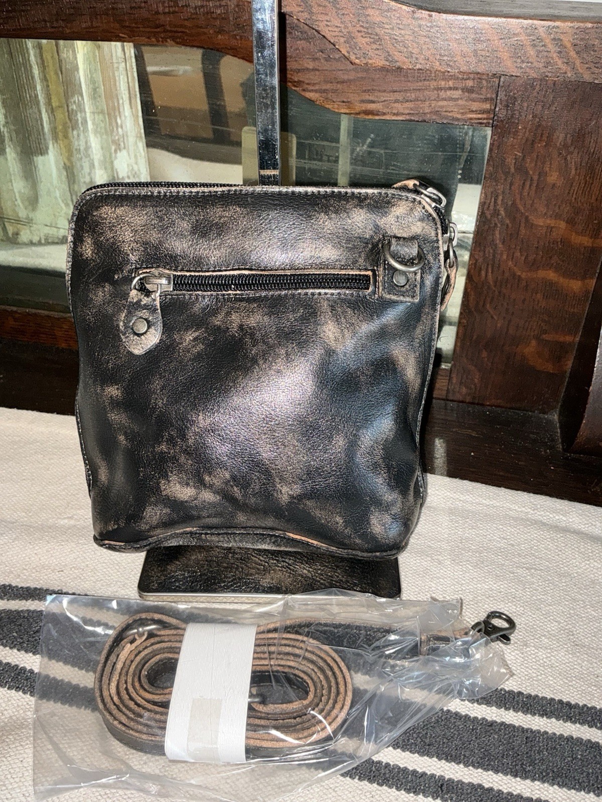 NWT Bed Stu Leather Ventura Crossbody Clutch Bag Black Hand Wash Retail $155