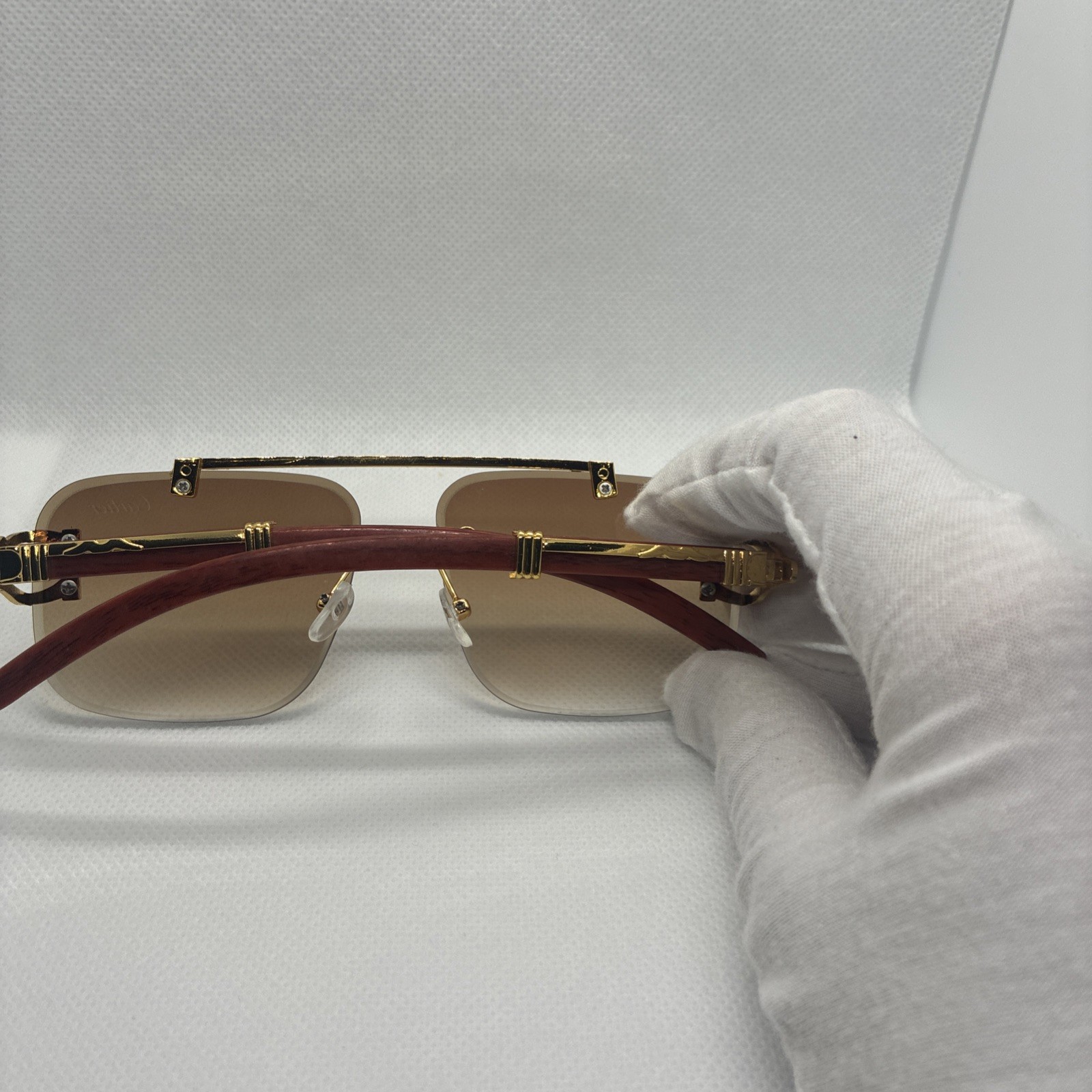 Cartier Big C Frame Orange/Brown Fade Frameless Lens Gold Frame No Cloth Case