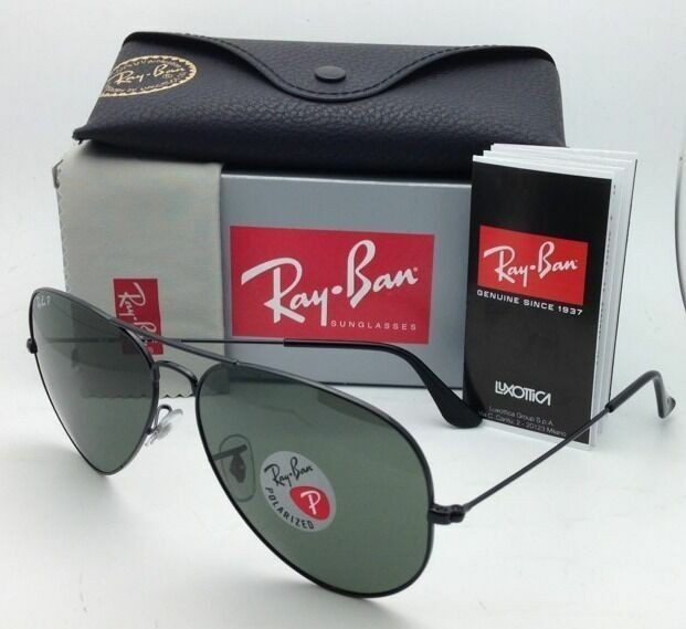 RAY-BAN Aviator Sunglasses RB 3025 002/58 58-14 Black Frames w/ Polarized Lenses