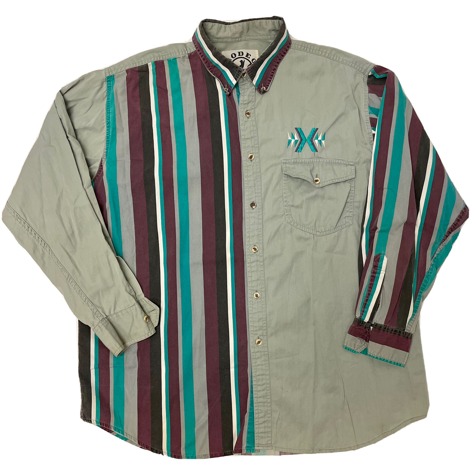 Vtg Rodeo Active Cowboy Western SOUTHWESTERN Button Up GARTH Rodeo Shirt XL