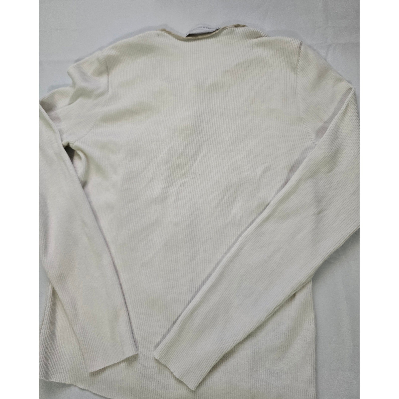 Brunello Cucinelli Cream Mixed Media Hook Eye Front Long S Top Small Cotton&Silk