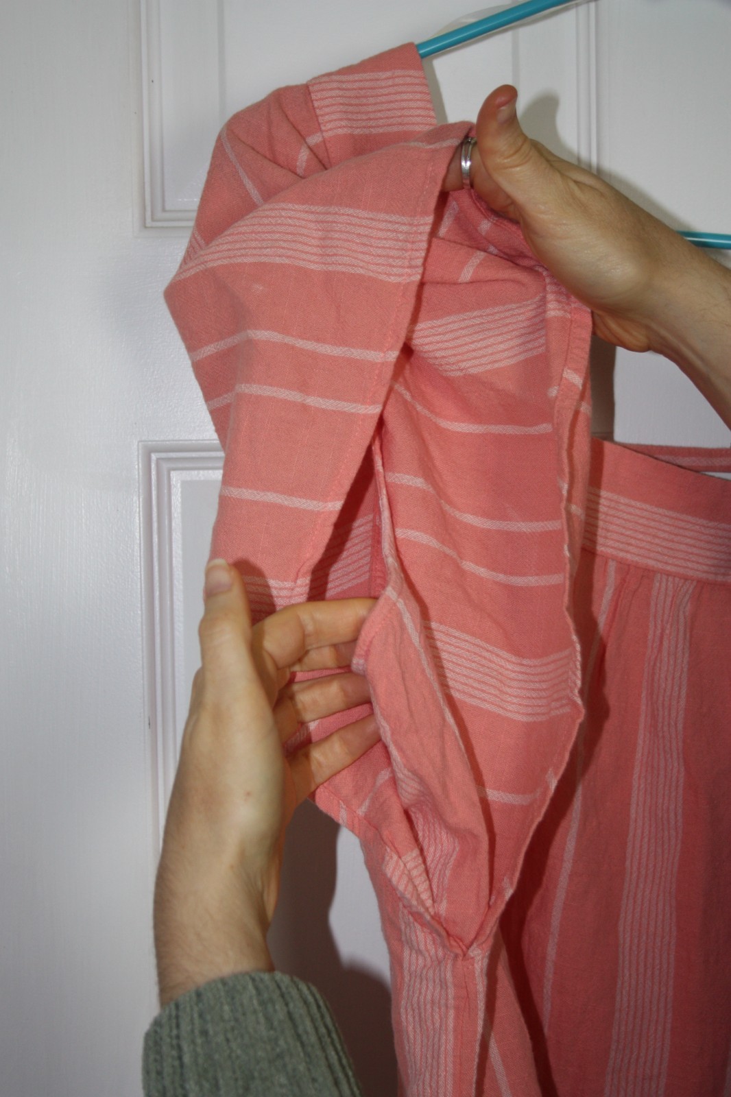Sonoma Womens Large Peach Pink Striped Batwing Sleeve Cotton Pullover Top